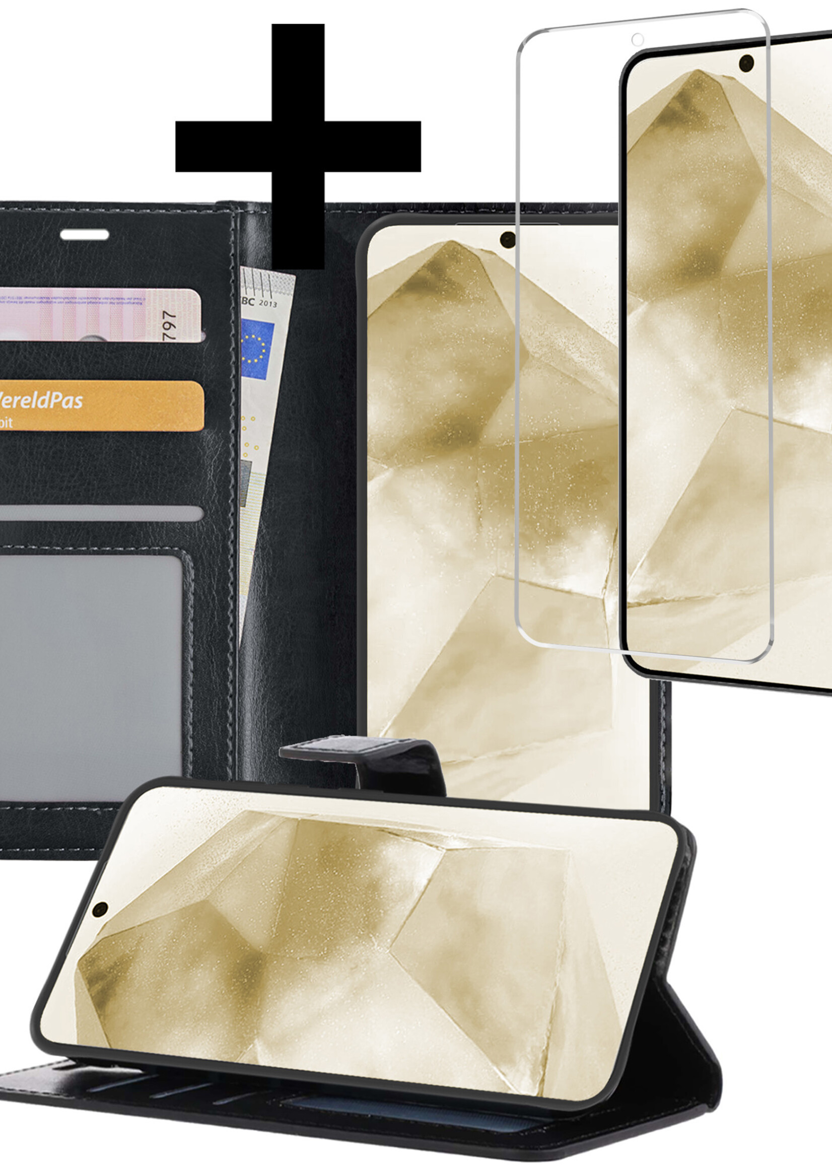 LUQ Hoesje Geschikt voor Samsung A55 Hoesje Book Case Hoes Wallet Cover Met Screenprotector - Hoes Geschikt voor Samsung Galaxy A55 Hoesje Bookcase Hoes - Zwart