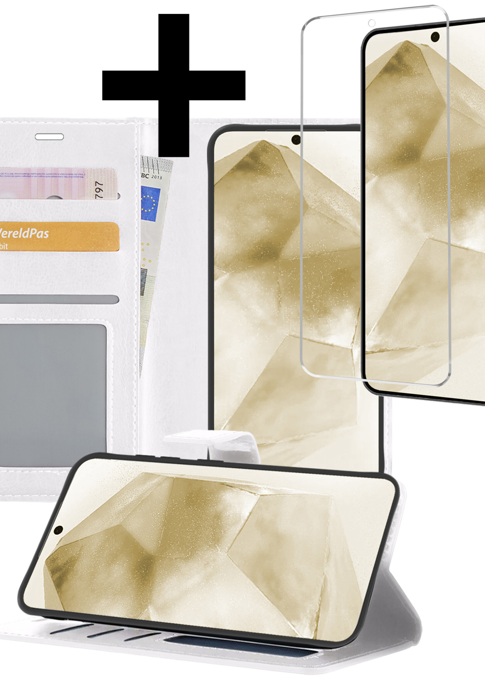 LUQ Hoesje Geschikt voor Samsung A55 Hoesje Book Case Hoes Wallet Cover Met Screenprotector - Hoes Geschikt voor Samsung Galaxy A55 Hoesje Bookcase Hoes - Wit