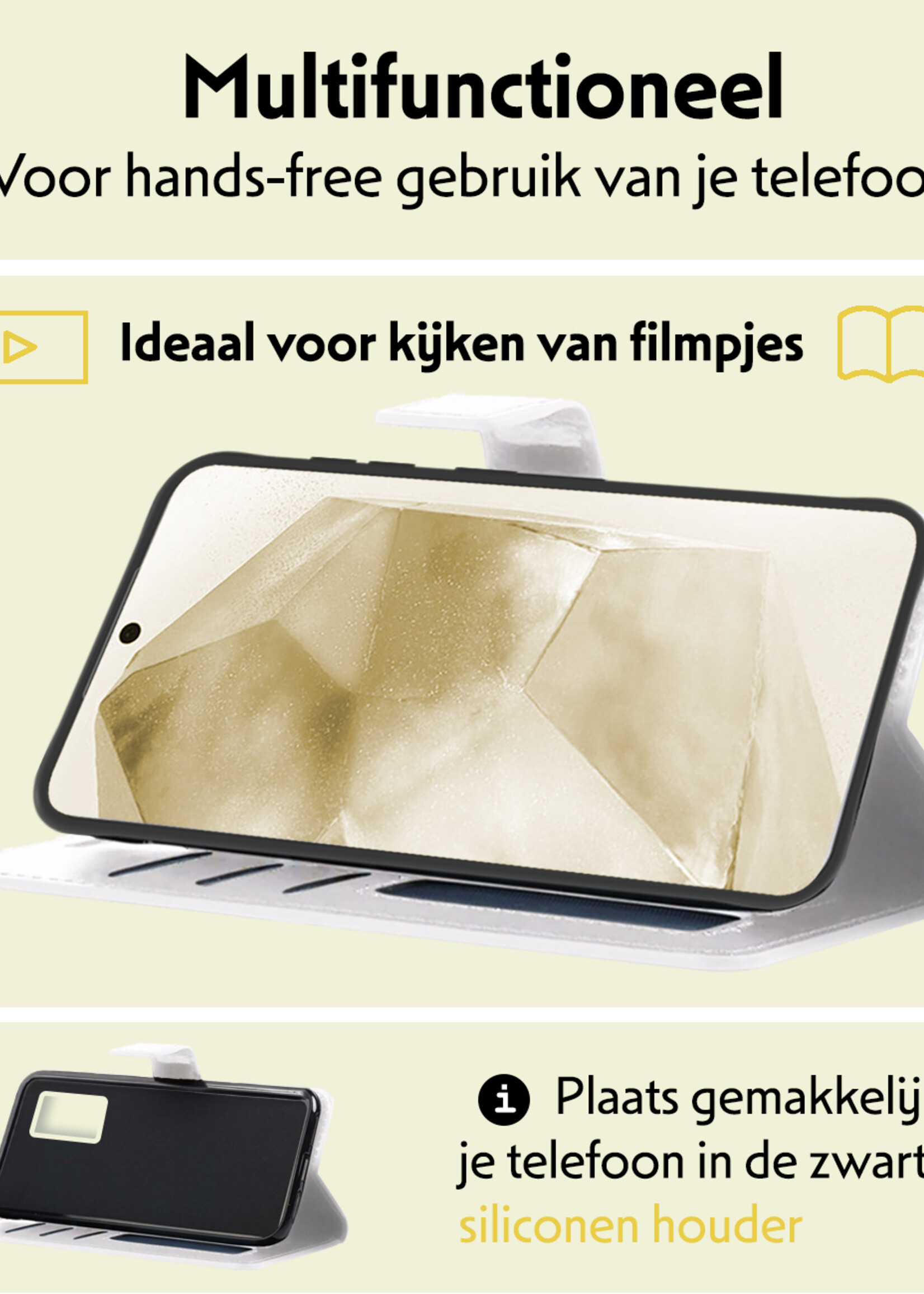 LUQ Hoesje Geschikt voor Samsung A55 Hoesje Book Case Hoes Wallet Cover Met Screenprotector - Hoes Geschikt voor Samsung Galaxy A55 Hoesje Bookcase Hoes - Wit