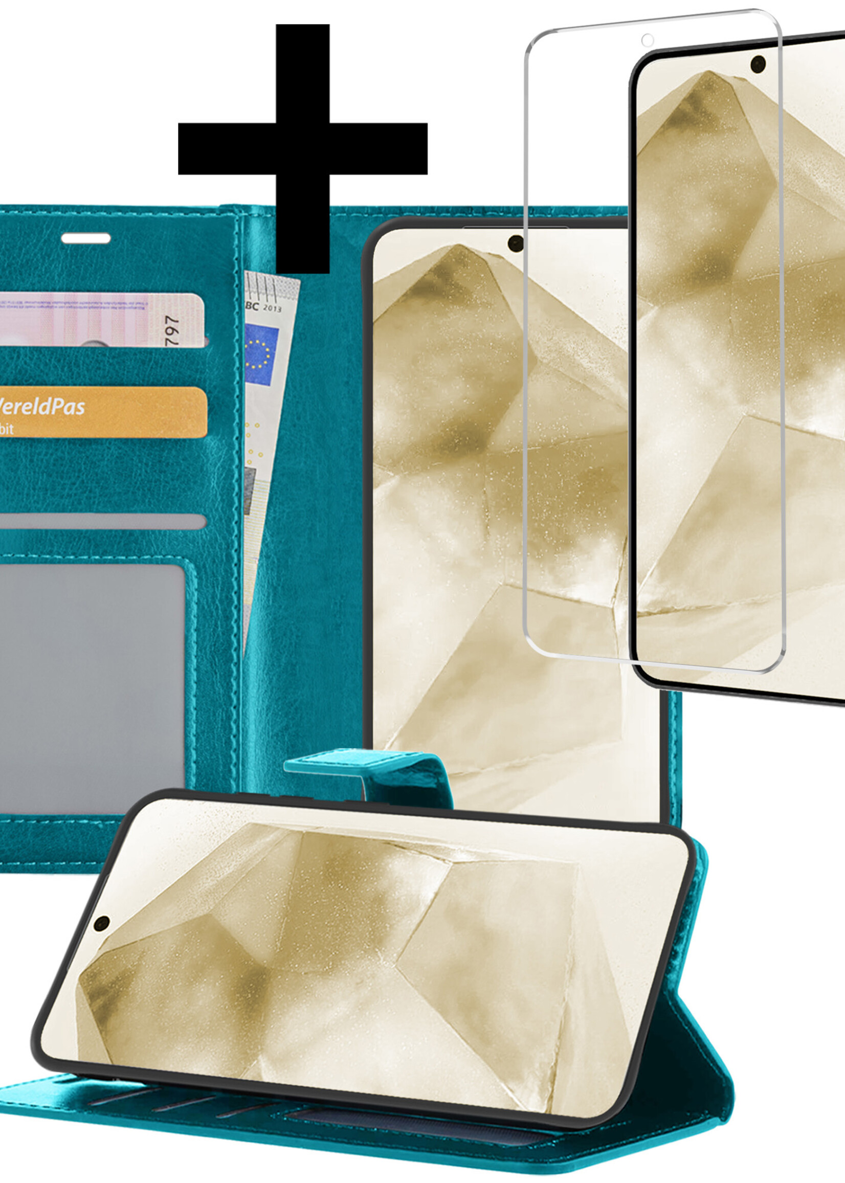 LUQ Hoesje Geschikt voor Samsung A55 Hoesje Book Case Hoes Wallet Cover Met Screenprotector - Hoes Geschikt voor Samsung Galaxy A55 Hoesje Bookcase Hoes - Turquoise