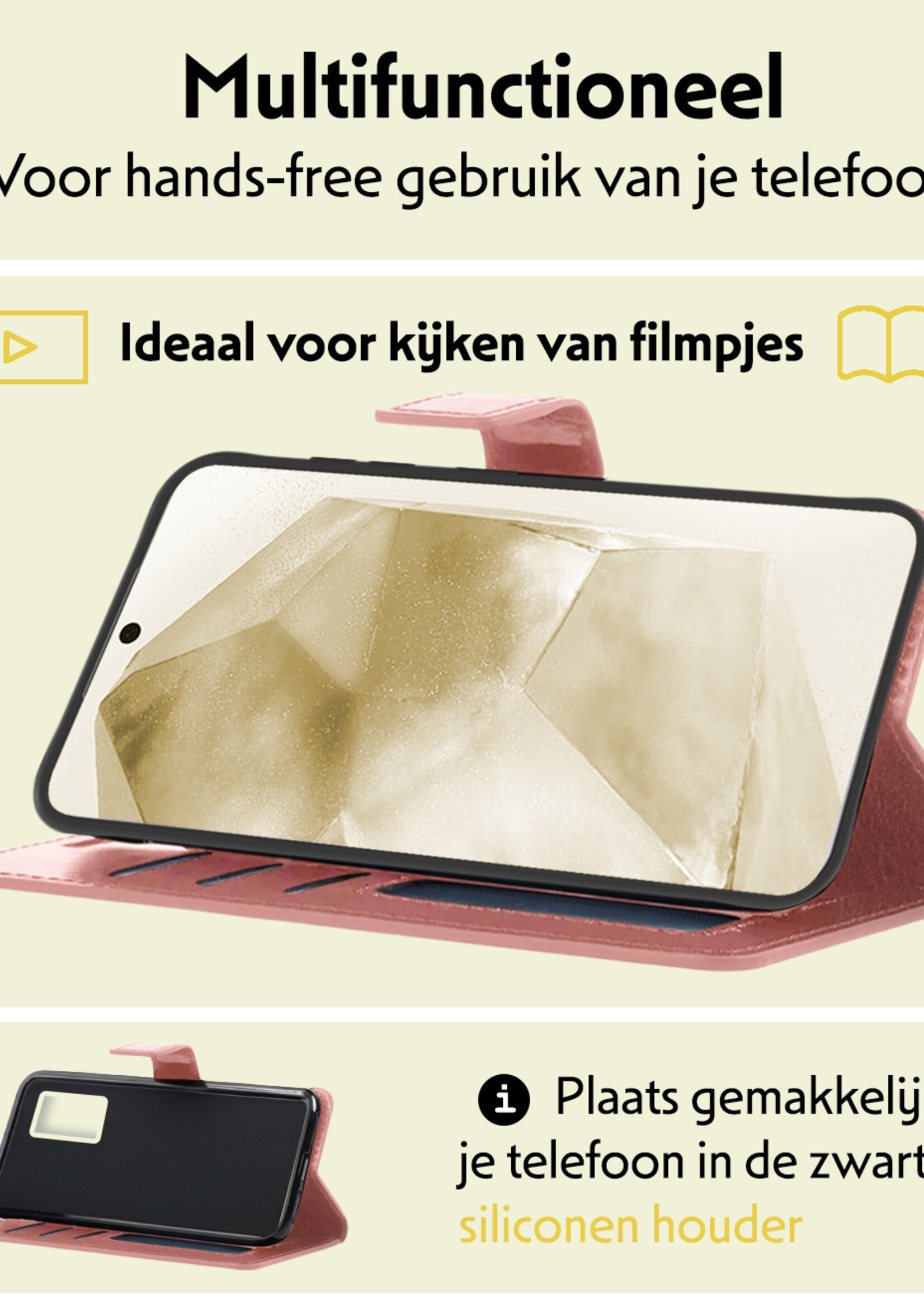 LUQ Hoesje Geschikt voor Samsung A55 Hoesje Book Case Hoes Wallet Cover Met Screenprotector - Hoes Geschikt voor Samsung Galaxy A55 Hoesje Bookcase Hoes - Rosé goud