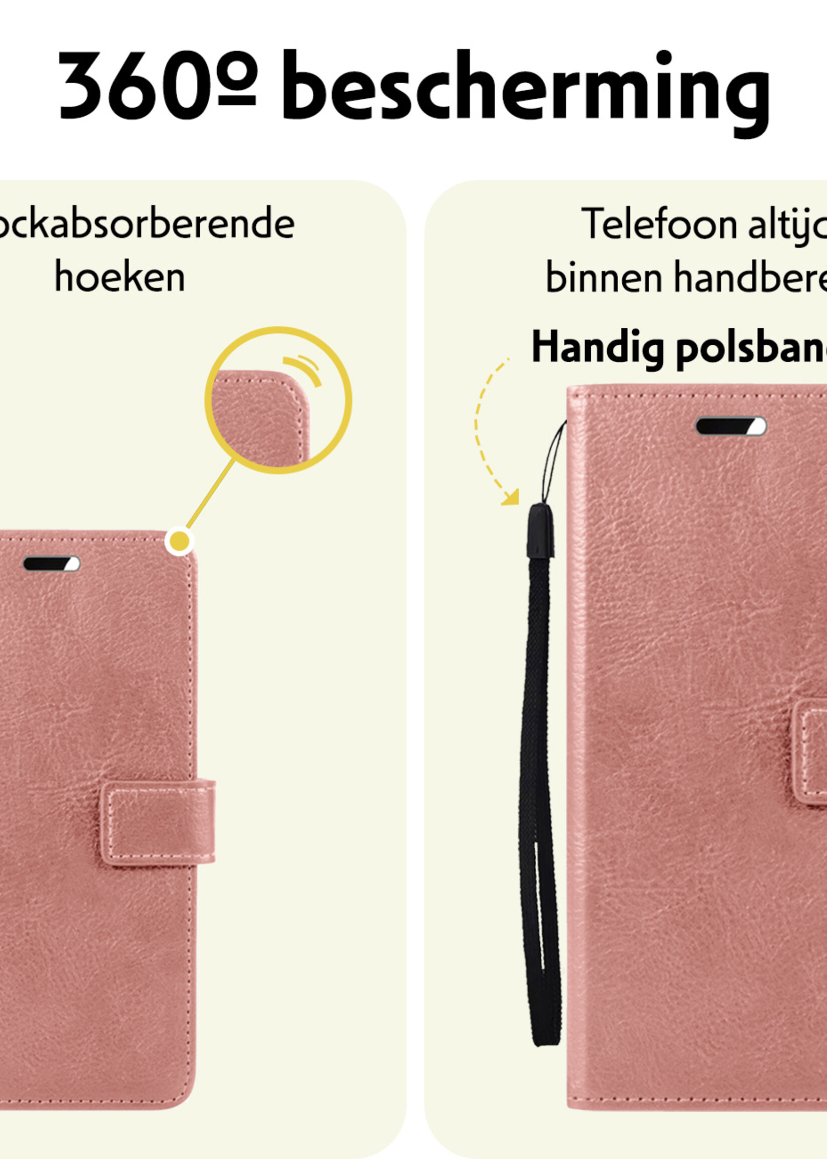 LUQ Hoesje Geschikt voor Samsung A55 Hoesje Book Case Hoes Wallet Cover Met Screenprotector - Hoes Geschikt voor Samsung Galaxy A55 Hoesje Bookcase Hoes - Rosé goud
