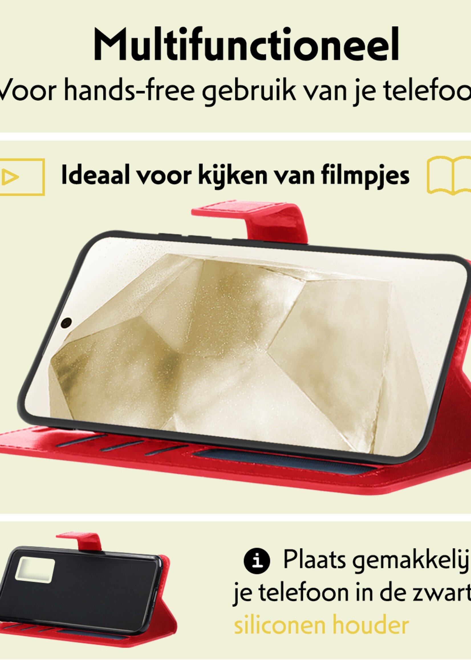 LUQ Hoesje Geschikt voor Samsung A55 Hoesje Book Case Hoes Wallet Cover Met Screenprotector - Hoes Geschikt voor Samsung Galaxy A55 Hoesje Bookcase Hoes - Rood