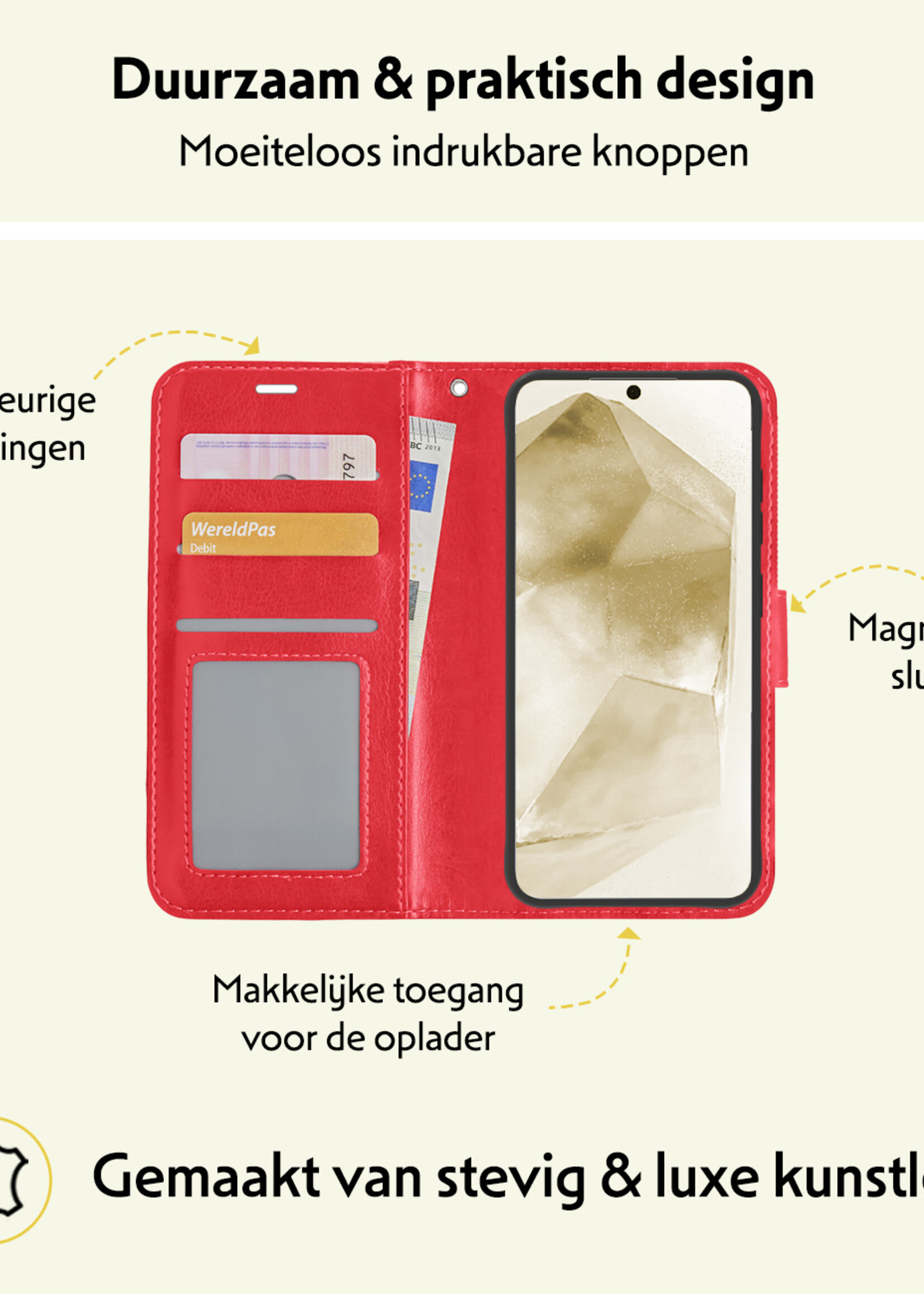 LUQ Hoesje Geschikt voor Samsung A55 Hoesje Book Case Hoes Wallet Cover Met Screenprotector - Hoes Geschikt voor Samsung Galaxy A55 Hoesje Bookcase Hoes - Rood