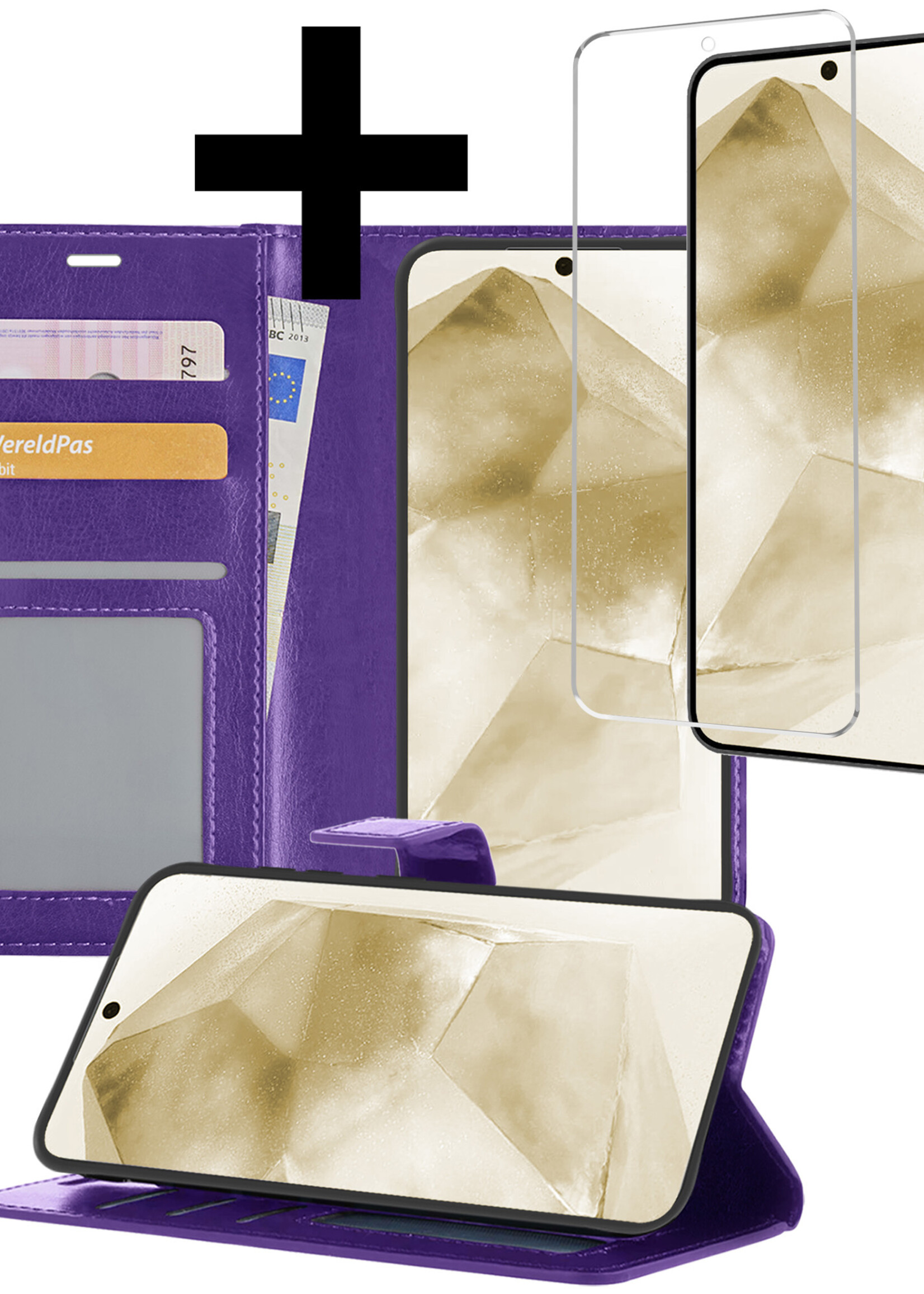 LUQ Hoesje Geschikt voor Samsung A55 Hoesje Book Case Hoes Wallet Cover Met Screenprotector - Hoes Geschikt voor Samsung Galaxy A55 Hoesje Bookcase Hoes - Paars