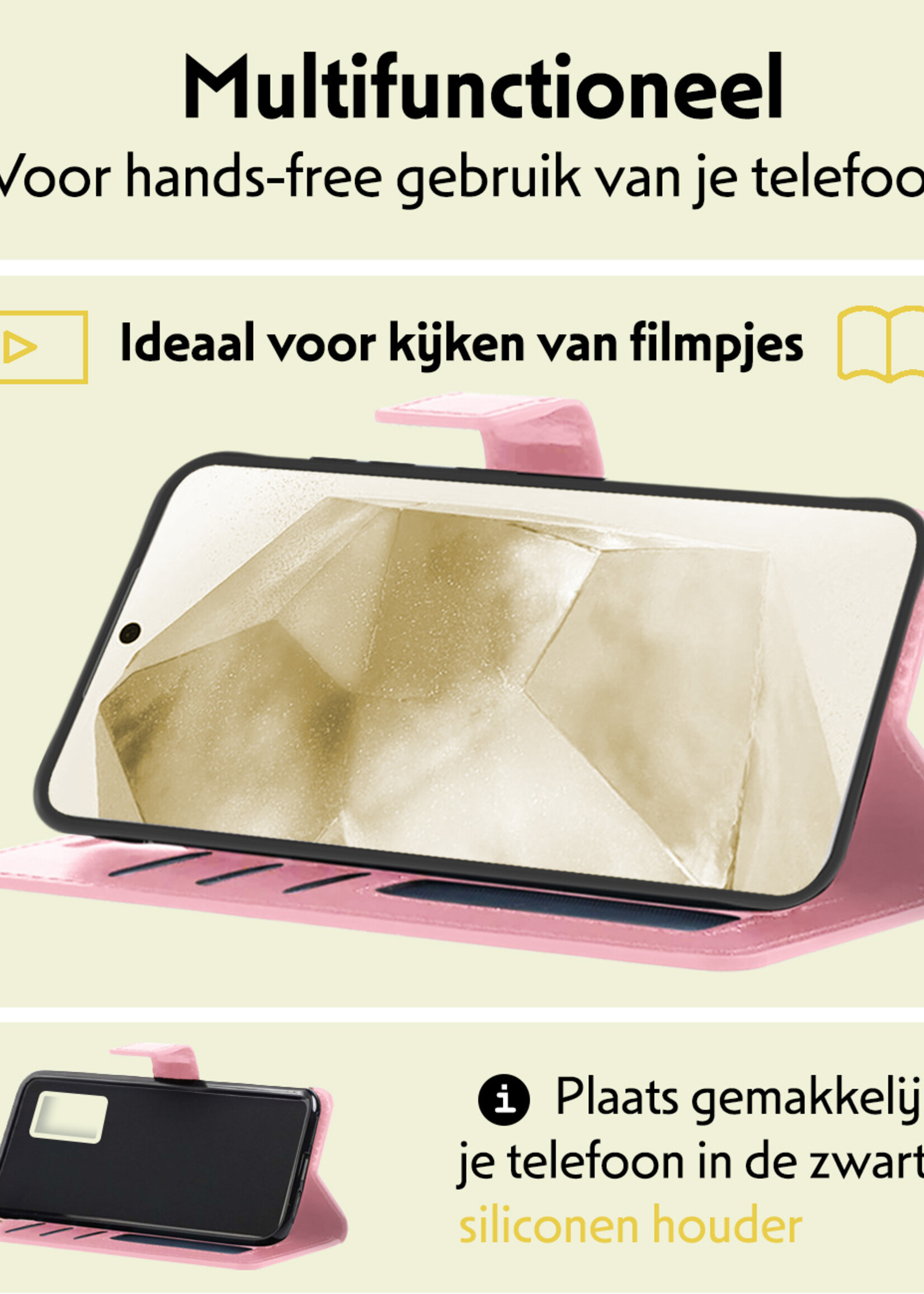 LUQ Hoesje Geschikt voor Samsung A55 Hoesje Book Case Hoes Wallet Cover Met Screenprotector - Hoes Geschikt voor Samsung Galaxy A55 Hoesje Bookcase Hoes - Lichtroze