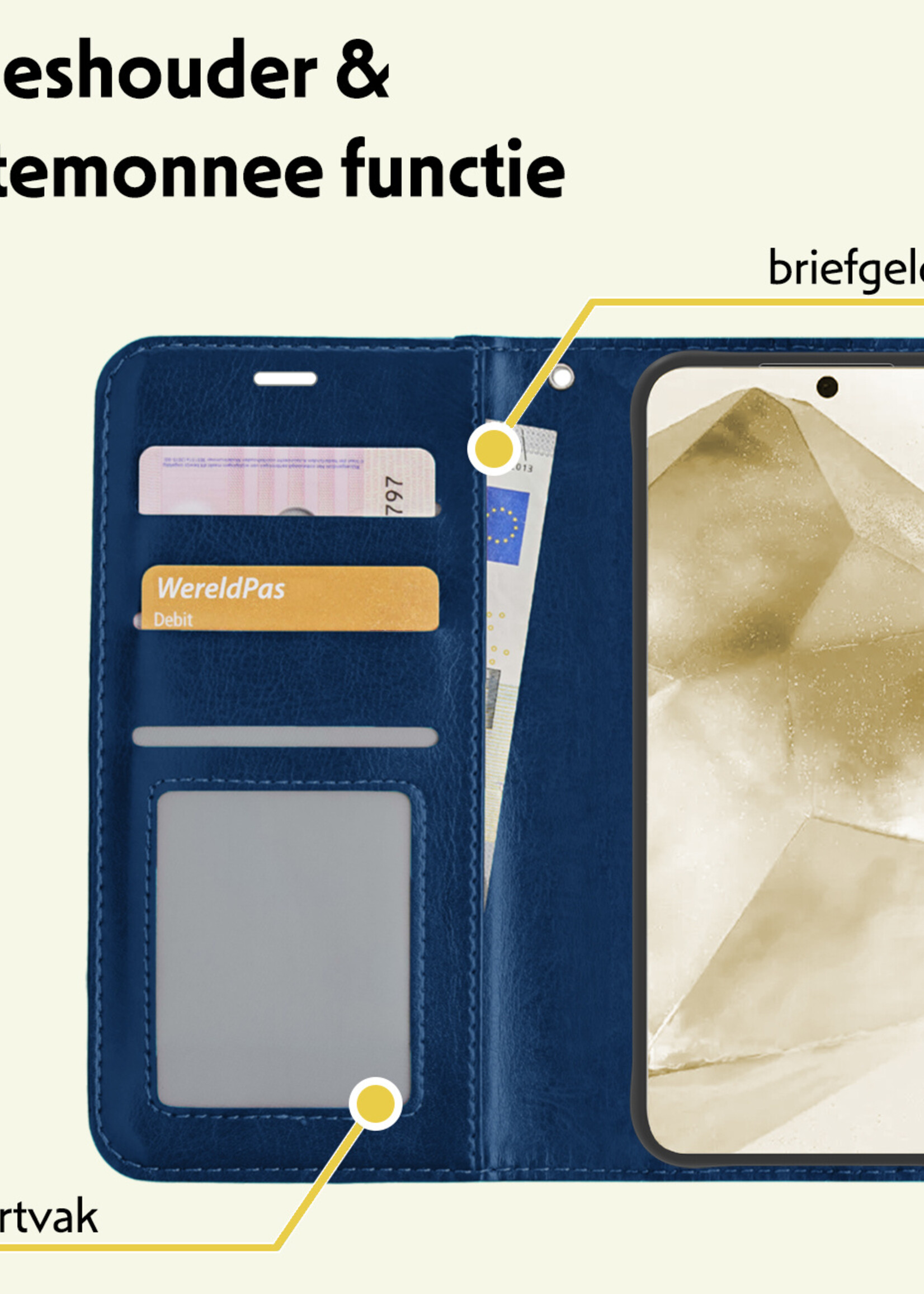 LUQ Hoesje Geschikt voor Samsung A55 Hoesje Book Case Hoes Wallet Cover Met Screenprotector - Hoes Geschikt voor Samsung Galaxy A55 Hoesje Bookcase Hoes - Donkerblauw