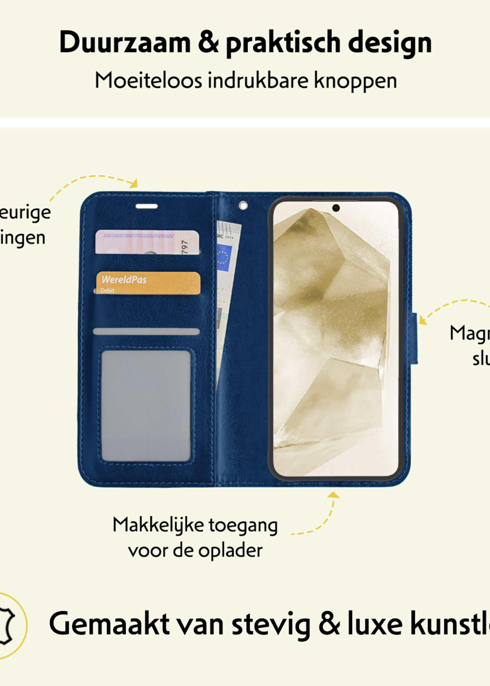 LUQ Hoesje Geschikt voor Samsung A55 Hoesje Book Case Hoes Wallet Cover Met Screenprotector - Hoes Geschikt voor Samsung Galaxy A55 Hoesje Bookcase Hoes - Donkerblauw