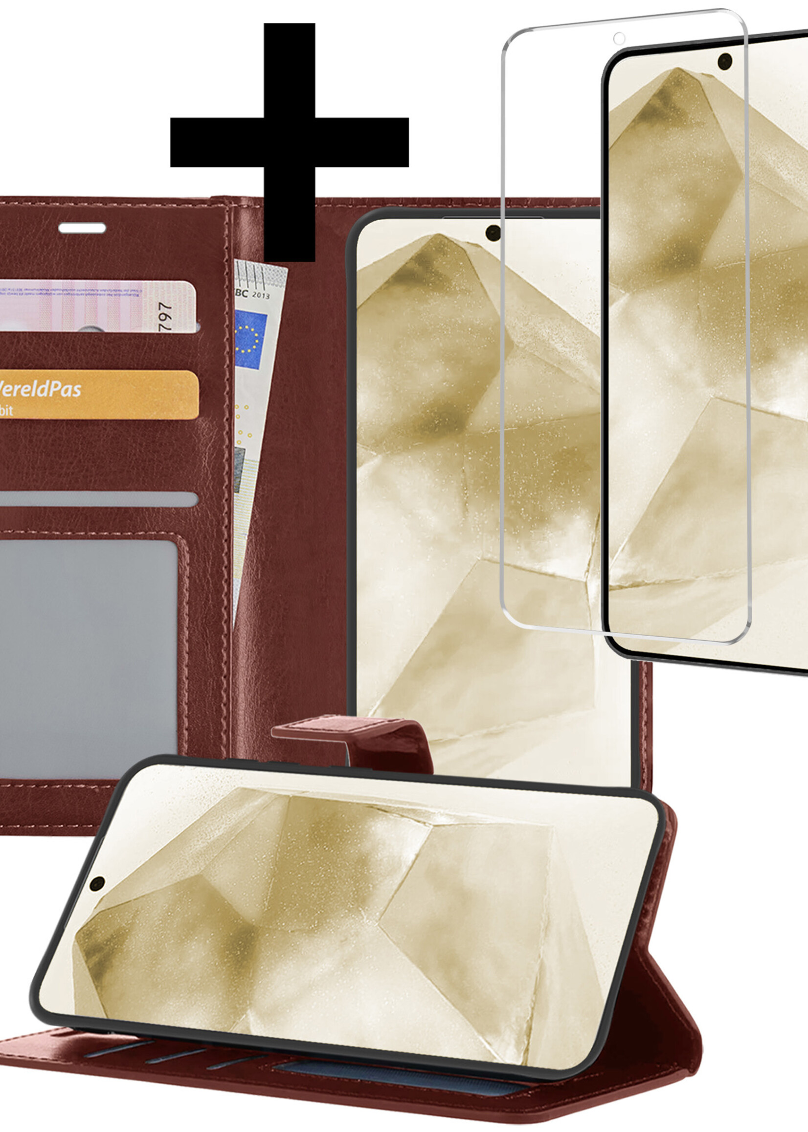 LUQ Hoesje Geschikt voor Samsung A55 Hoesje Book Case Hoes Wallet Cover Met Screenprotector - Hoes Geschikt voor Samsung Galaxy A55 Hoesje Bookcase Hoes - Bruin