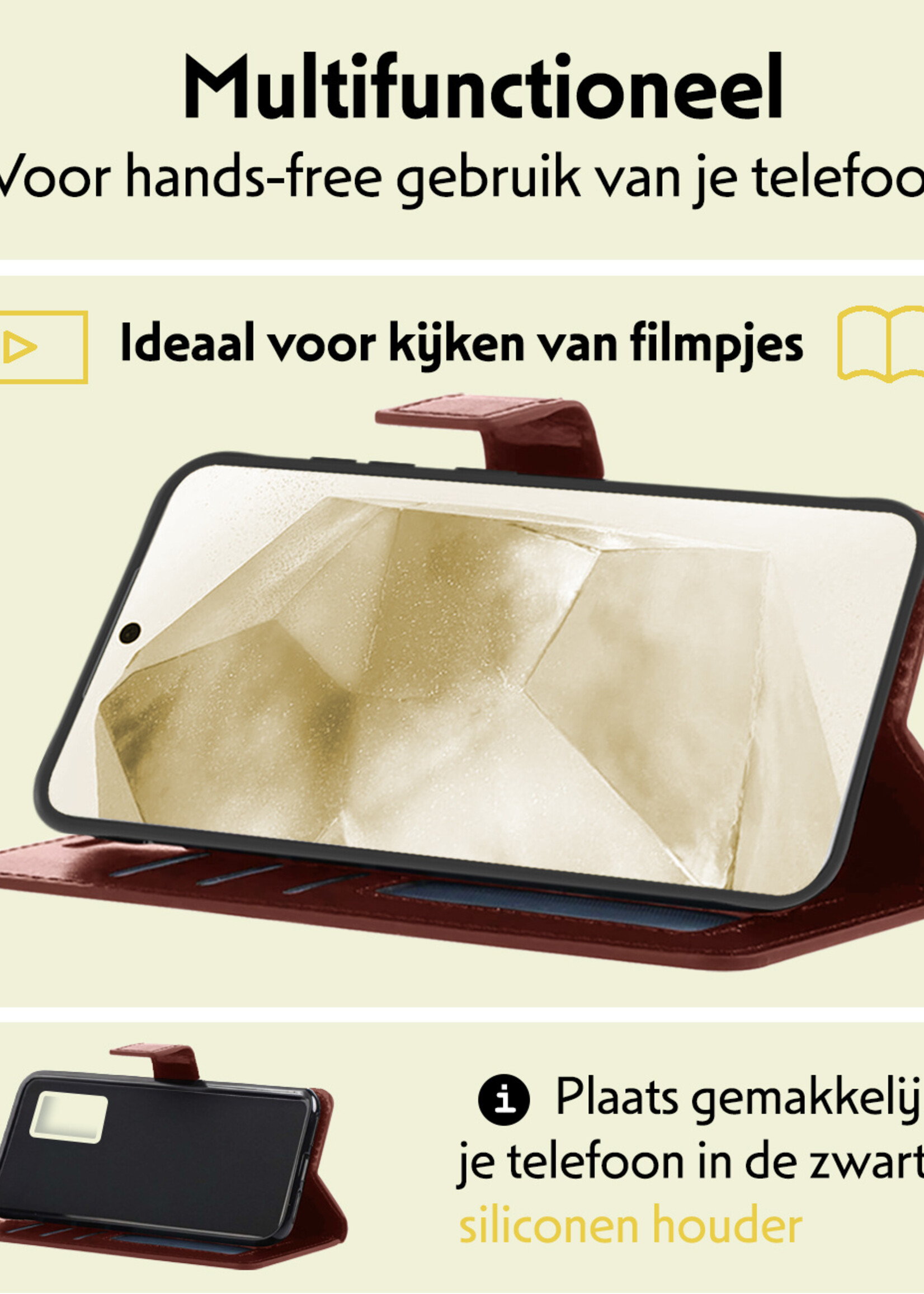 LUQ Hoesje Geschikt voor Samsung A55 Hoesje Book Case Hoes Wallet Cover Met Screenprotector - Hoes Geschikt voor Samsung Galaxy A55 Hoesje Bookcase Hoes - Bruin