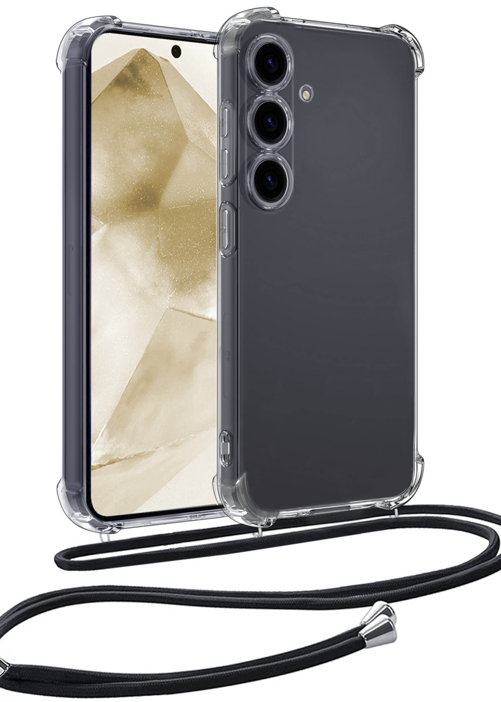 LUQ Hoesje Geschikt voor Samsung A55 Hoesje Shockproof Case Siliconen Hoes Met Koord - Transparant