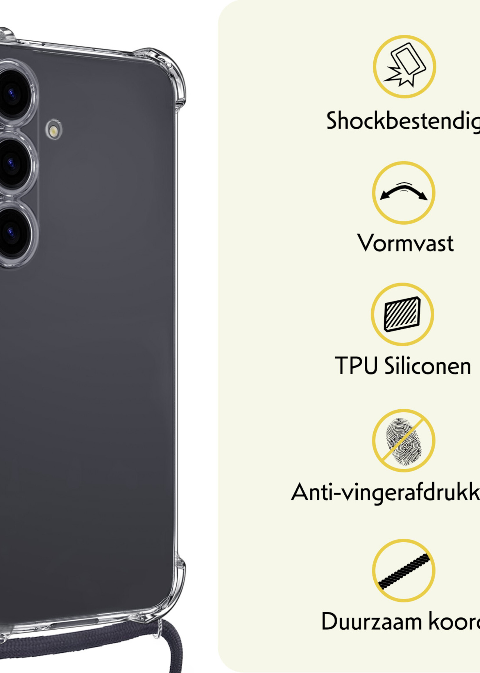 LUQ Hoesje Geschikt voor Samsung A55 Hoesje Shockproof Case Siliconen Hoes Met Koord - Transparant