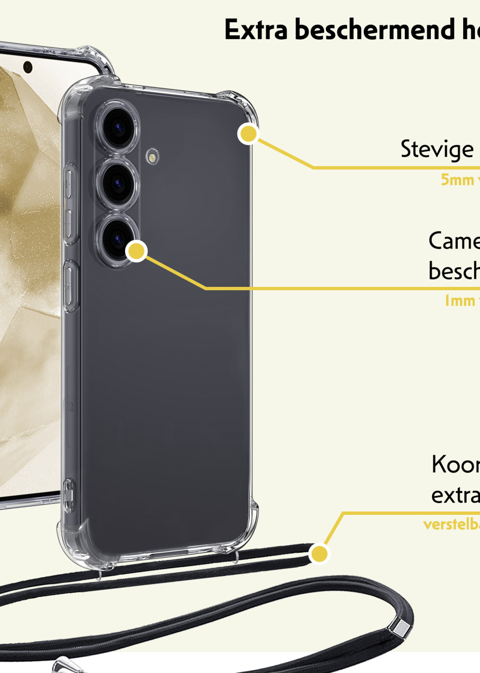 LUQ Hoesje Geschikt voor Samsung A55 Hoesje Shockproof Case Siliconen Hoes Met Koord - Transparant