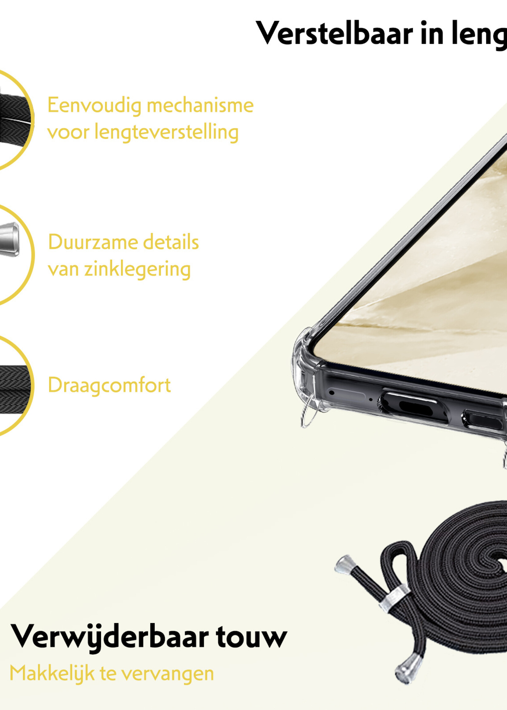 LUQ Hoesje Geschikt voor Samsung A55 Hoesje Shockproof Case Siliconen Hoes Met Koord - Transparant