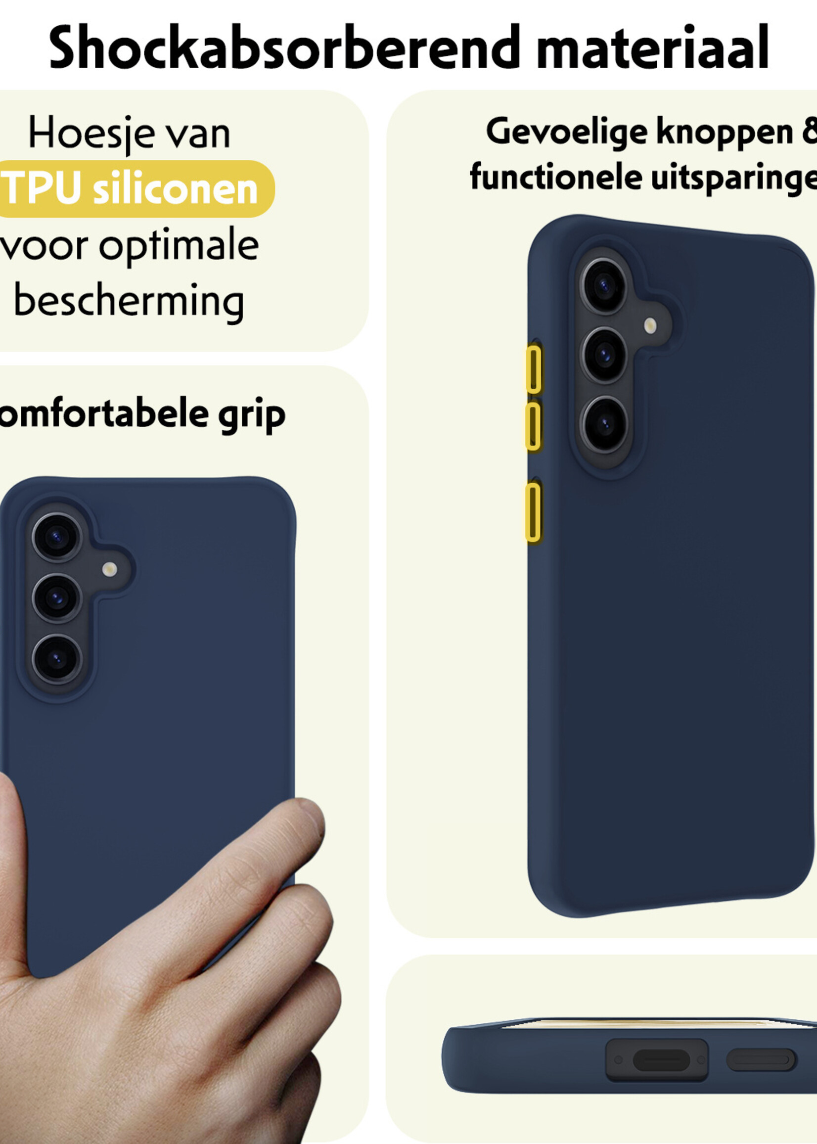 LUQ Hoesje Geschikt voor Samsung A55 Hoesje Siliconen Case Met Screenprotector - Hoes Geschikt voor Samsung Galaxy A55 Hoes Siliconen - Donkerblauw