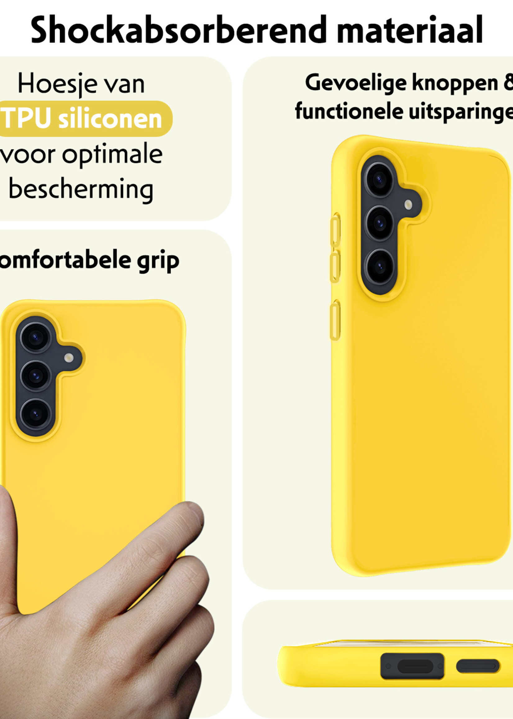 LUQ Hoesje Geschikt voor Samsung A55 Hoesje Siliconen Case Met Screenprotector - Hoes Geschikt voor Samsung Galaxy A55 Hoes Siliconen - Geel