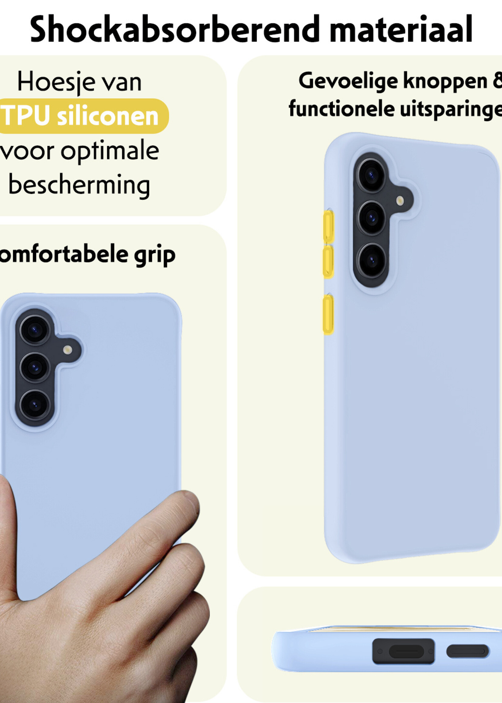 LUQ Hoesje Geschikt voor Samsung A55 Hoesje Siliconen Case Met Screenprotector - Hoes Geschikt voor Samsung Galaxy A55 Hoes Siliconen - Lichtblauw