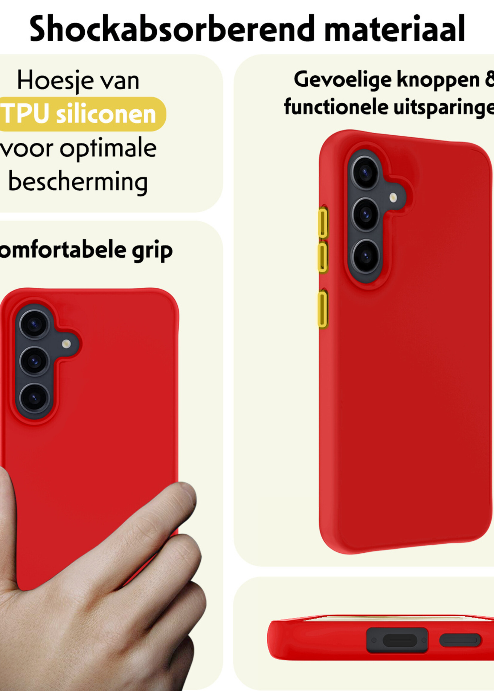 LUQ Hoesje Geschikt voor Samsung A55 Hoesje Siliconen Case Met Screenprotector - Hoes Geschikt voor Samsung Galaxy A55 Hoes Siliconen - Rood