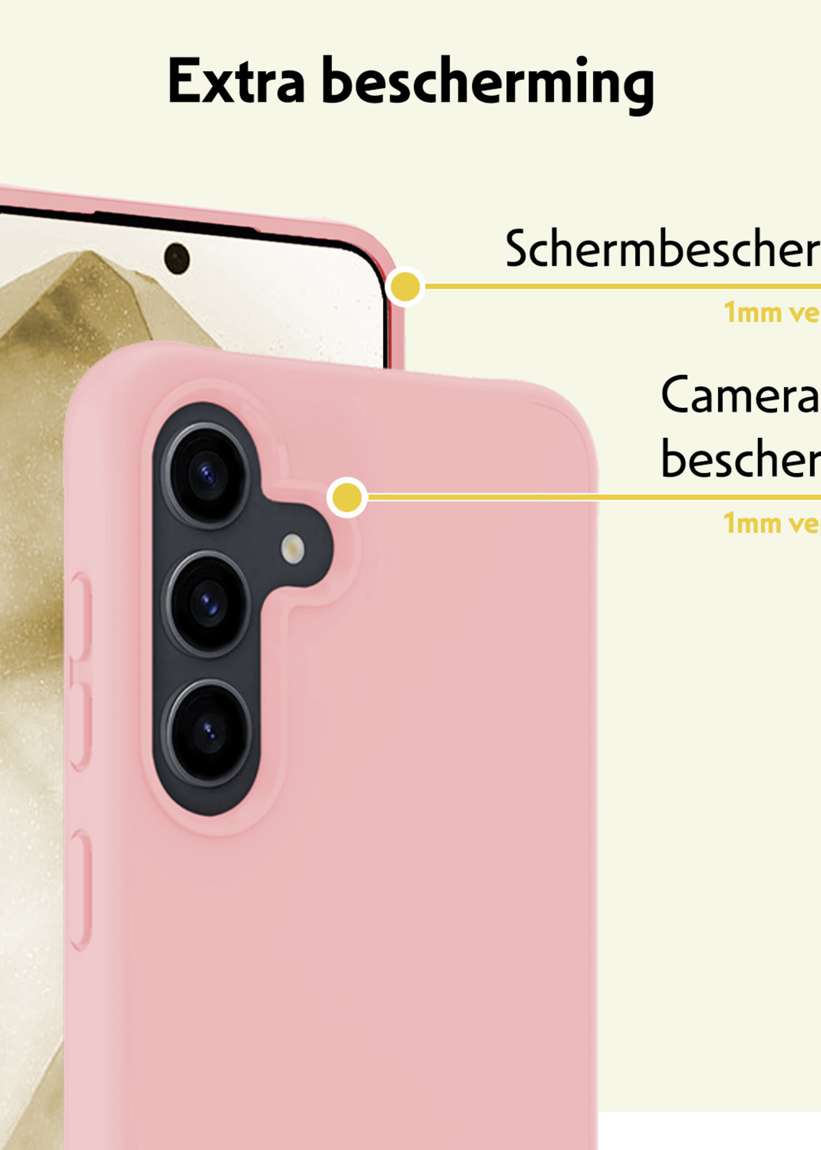 LUQ Hoesje Geschikt voor Samsung A55 Hoesje Siliconen Case Met 2x Screenprotector - Hoes Geschikt voor Samsung Galaxy A55 Hoes Siliconen - Lichtroze