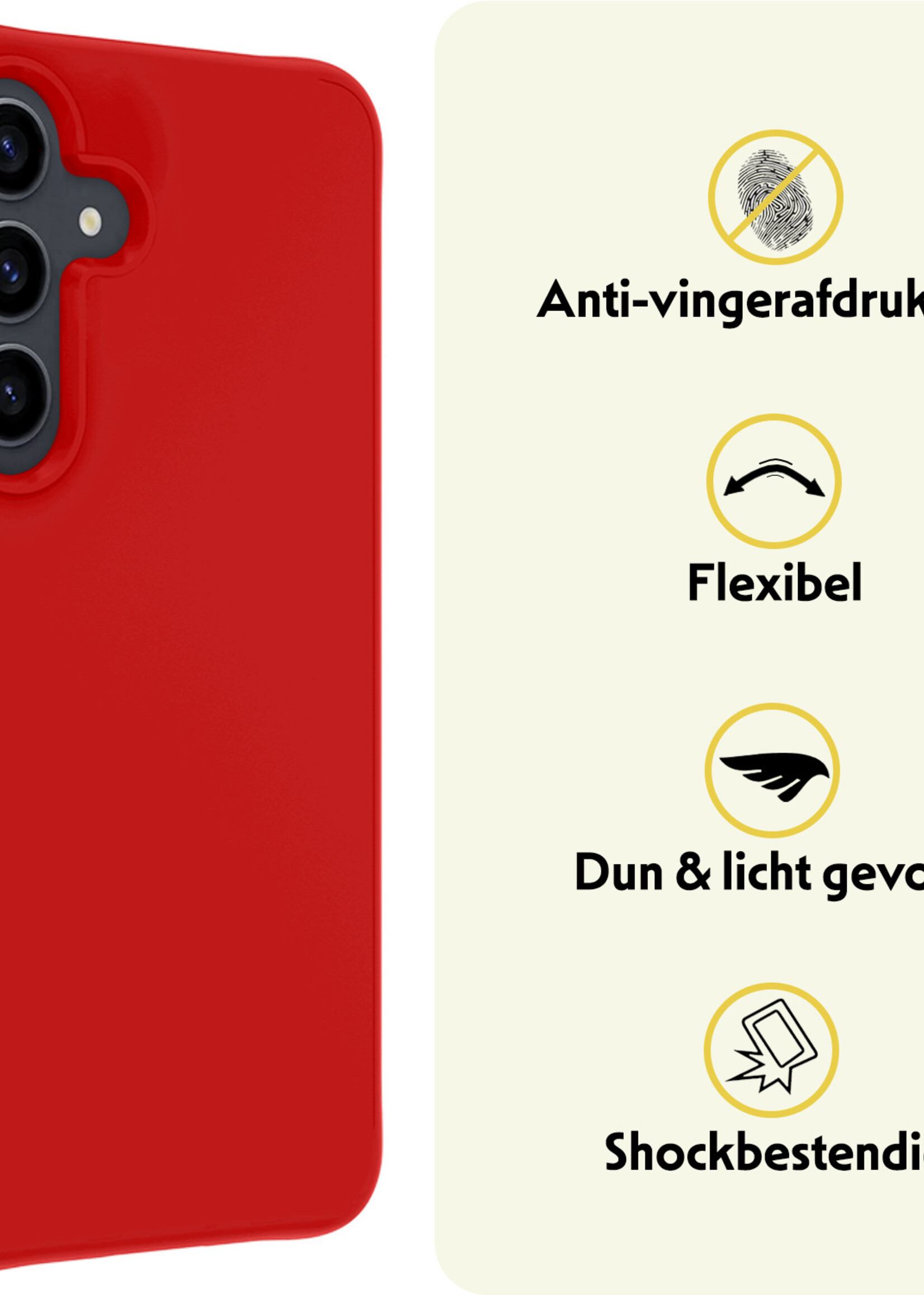 LUQ Hoesje Geschikt voor Samsung A55 Hoesje Siliconen Case Met 2x Screenprotector - Hoes Geschikt voor Samsung Galaxy A55 Hoes Siliconen - Rood