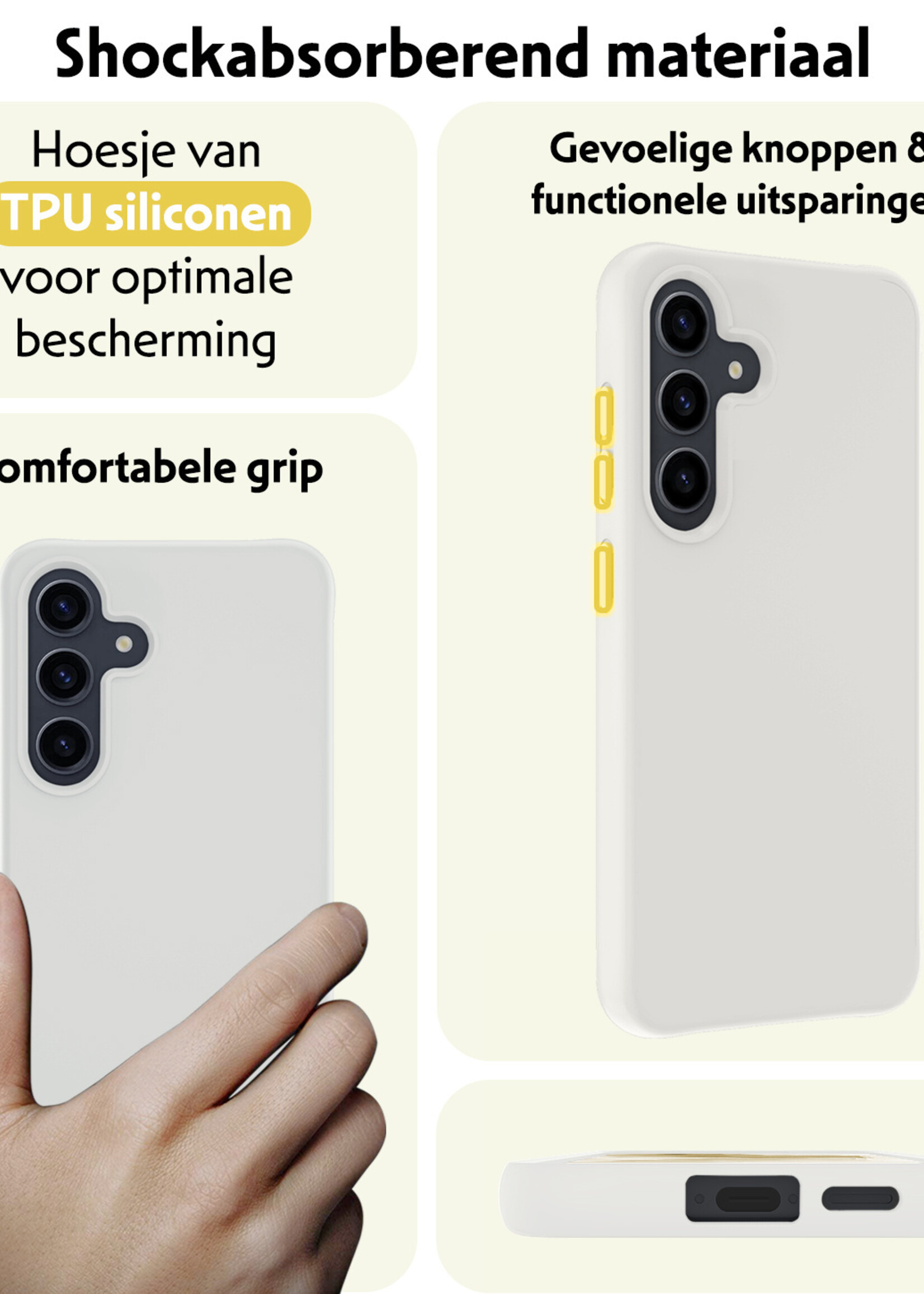 LUQ Hoesje Geschikt voor Samsung A55 Hoesje Siliconen Case Met 2x Screenprotector - Hoes Geschikt voor Samsung Galaxy A55 Hoes Siliconen - Wit