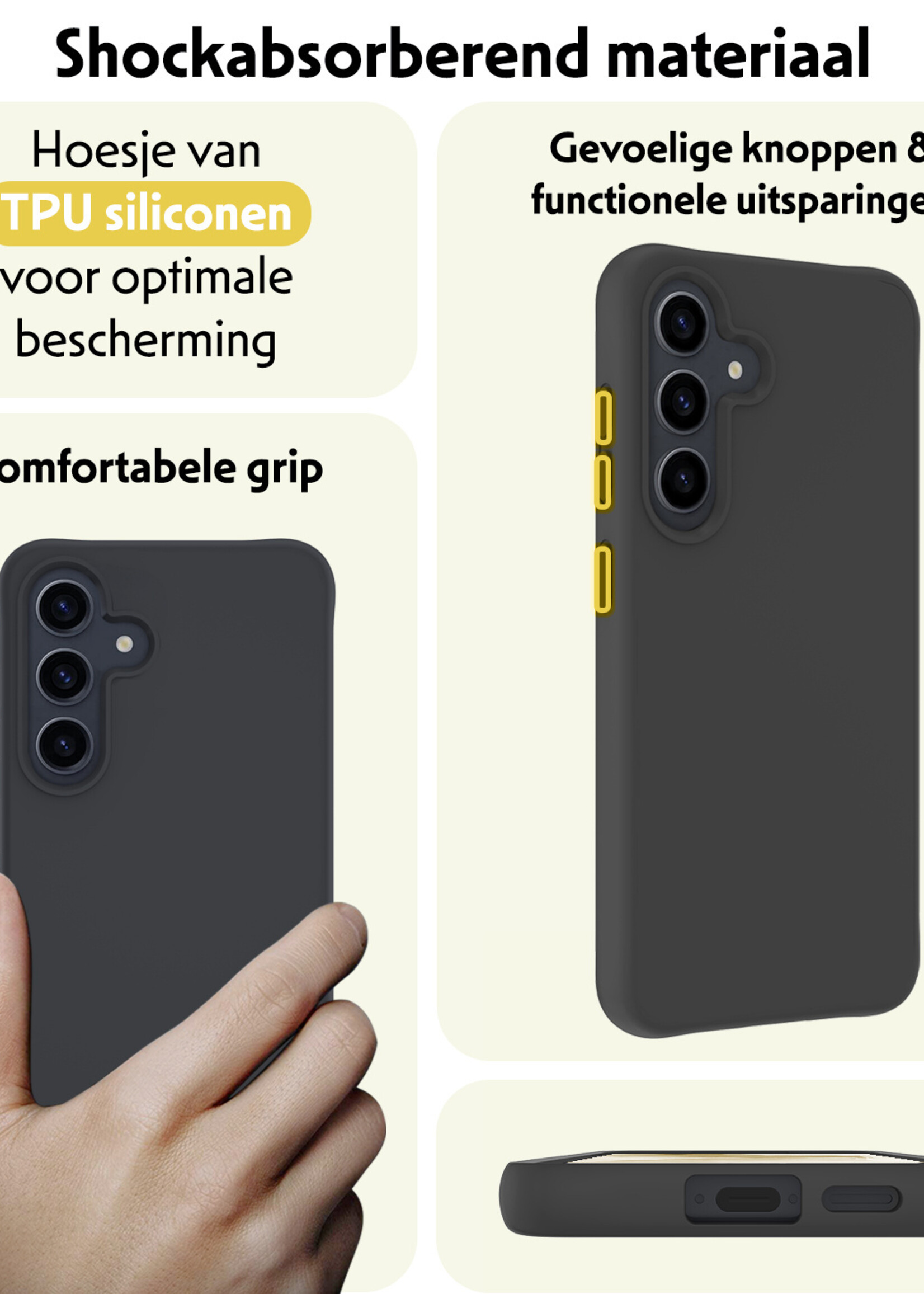 LUQ Hoesje Geschikt voor Samsung A55 Hoesje Siliconen Case Met 2x Screenprotector - Hoes Geschikt voor Samsung Galaxy A55 Hoes Siliconen - Zwart
