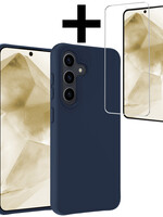 LUQ LUQ Samsung Galaxy A55 Hoesje Siliconen Met Screenprotector - Donkerblauw