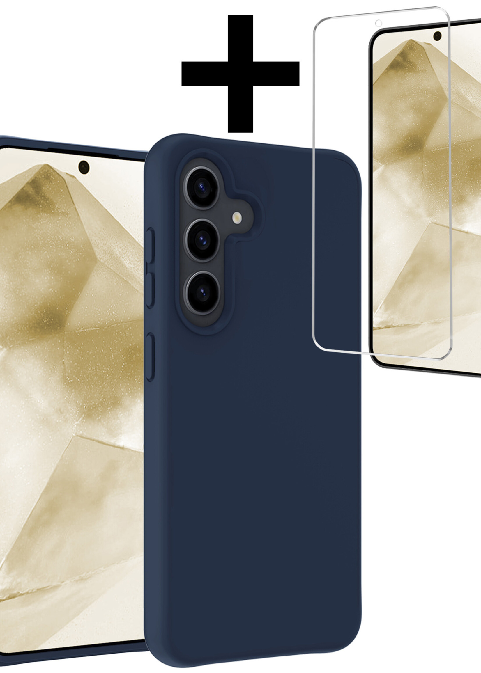 LUQ Hoesje Geschikt voor Samsung A55 Hoesje Siliconen Case Met Screenprotector - Hoes Geschikt voor Samsung Galaxy A55 Hoes Siliconen - Donkerblauw