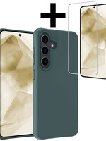 LUQ LUQ Samsung Galaxy A55 Hoesje Siliconen Met Screenprotector - Donkergroen
