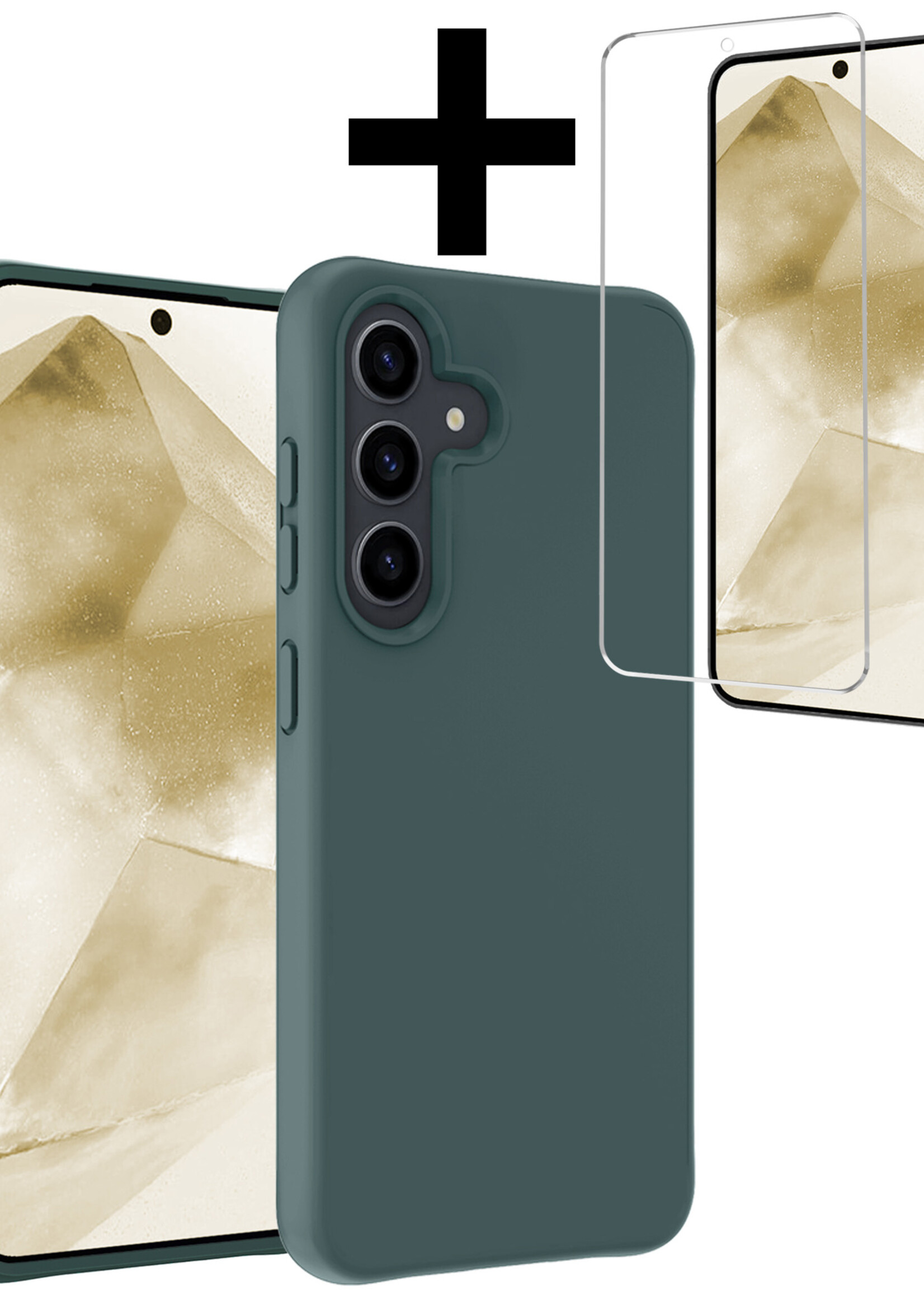 LUQ Hoesje Geschikt voor Samsung A55 Hoesje Siliconen Case Met Screenprotector - Hoes Geschikt voor Samsung Galaxy A55 Hoes Siliconen - Donkergroen