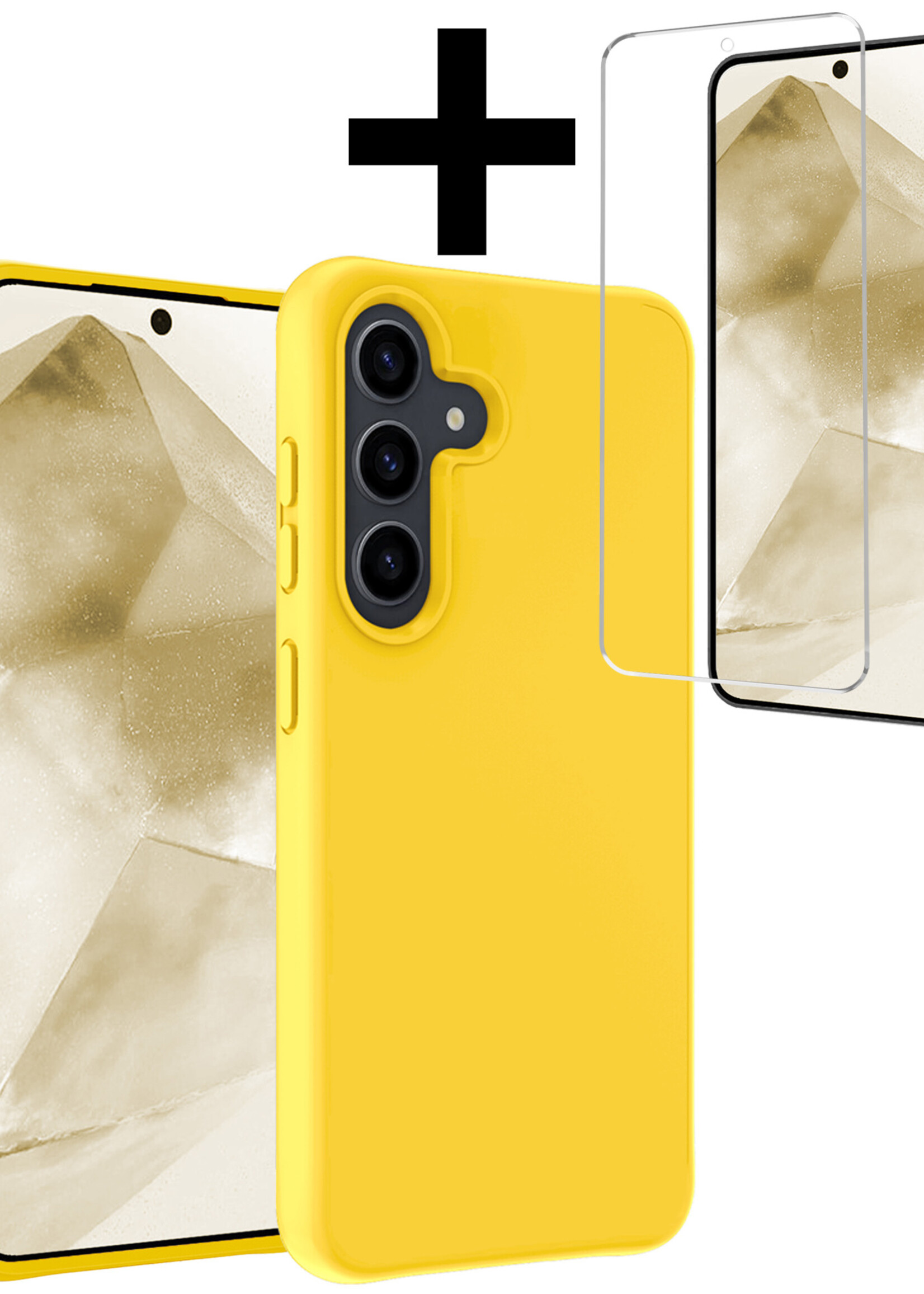 LUQ Hoesje Geschikt voor Samsung A55 Hoesje Siliconen Case Met Screenprotector - Hoes Geschikt voor Samsung Galaxy A55 Hoes Siliconen - Geel