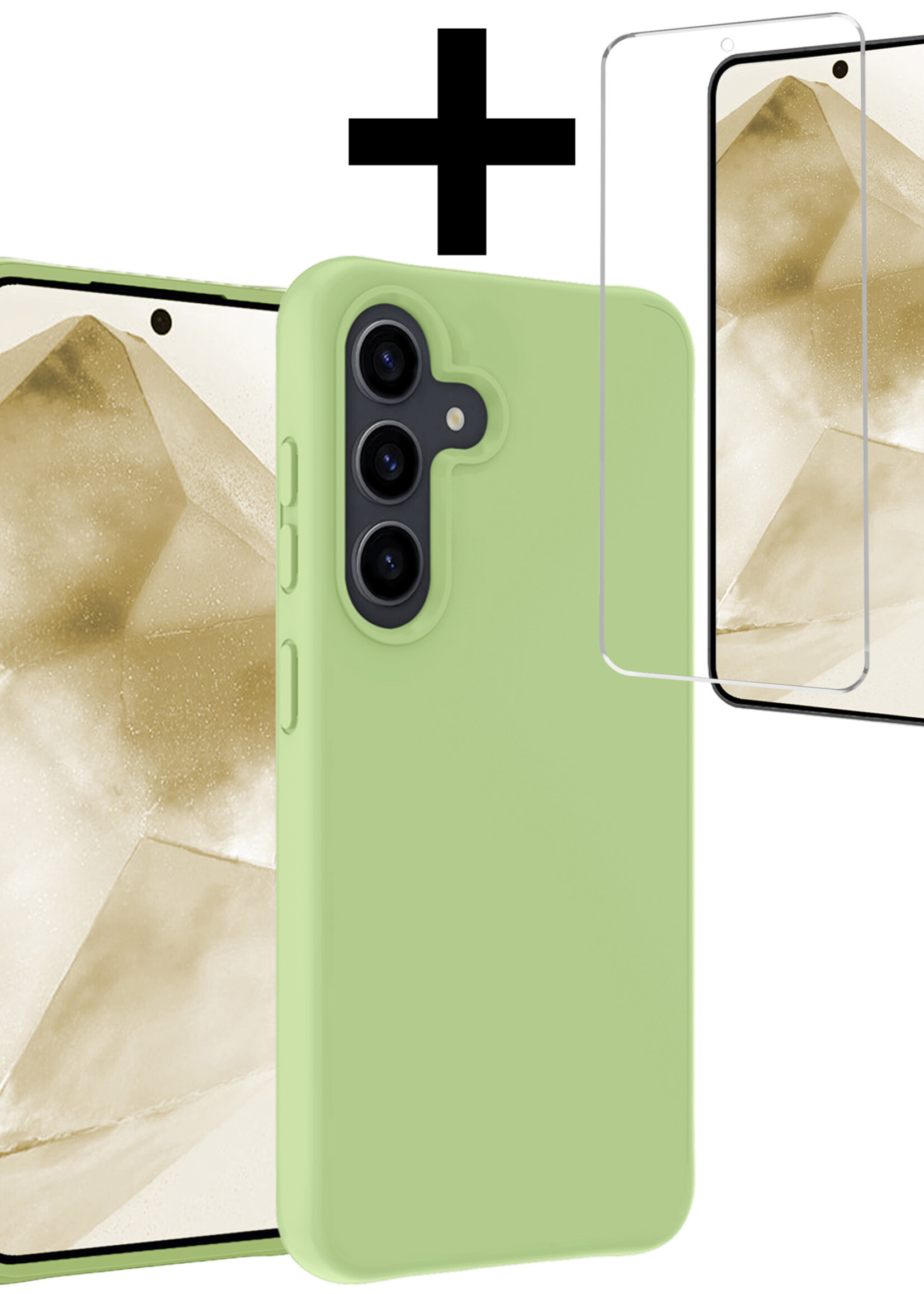 LUQ Hoesje Geschikt voor Samsung A55 Hoesje Siliconen Case Met Screenprotector - Hoes Geschikt voor Samsung Galaxy A55 Hoes Siliconen - Groen