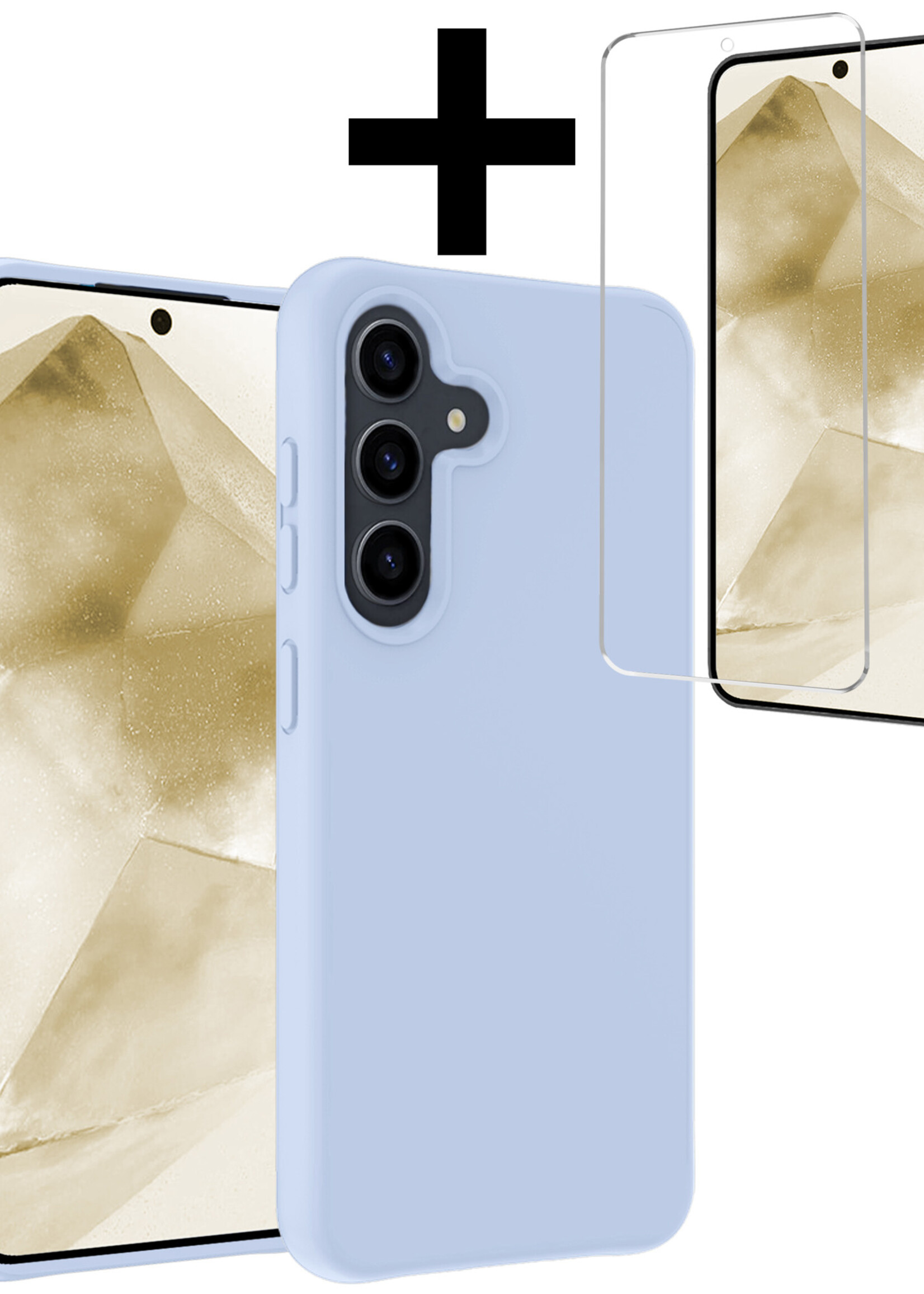 LUQ Hoesje Geschikt voor Samsung A55 Hoesje Siliconen Case Met Screenprotector - Hoes Geschikt voor Samsung Galaxy A55 Hoes Siliconen - Lichtblauw