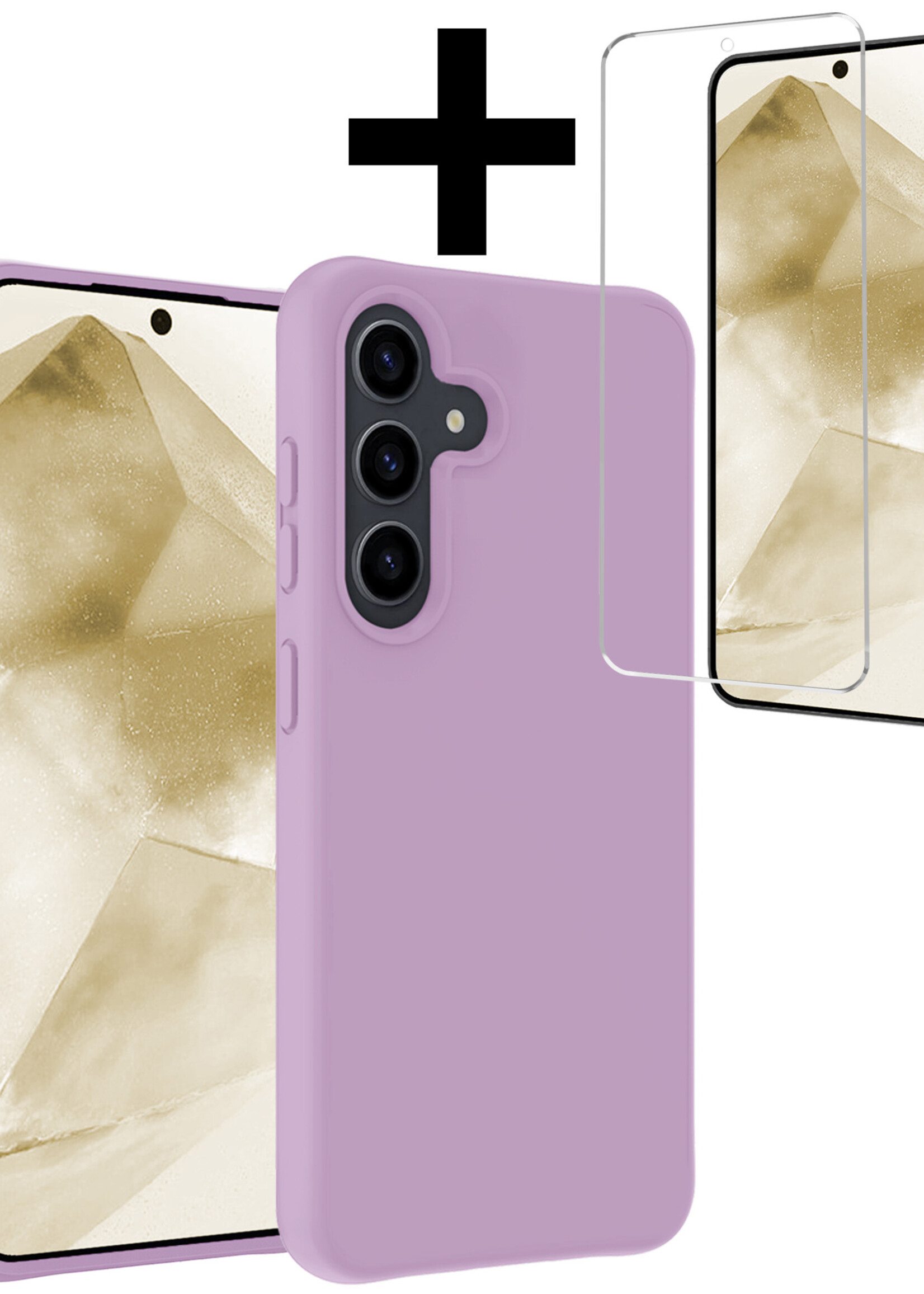 LUQ Hoesje Geschikt voor Samsung A55 Hoesje Siliconen Case Met Screenprotector - Hoes Geschikt voor Samsung Galaxy A55 Hoes Siliconen - Lila