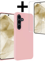 LUQ LUQ Samsung Galaxy A55 Hoesje Siliconen Met Screenprotector - Lichtroze