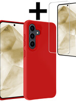 LUQ LUQ Samsung Galaxy A55 Hoesje Siliconen Met Screenprotector - Rood