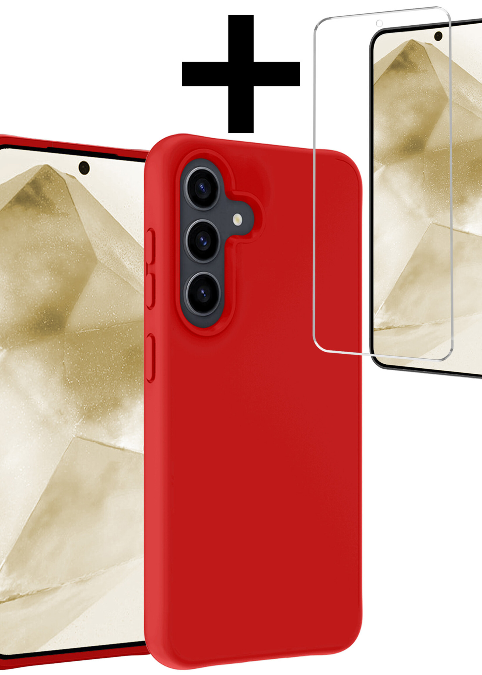 LUQ Hoesje Geschikt voor Samsung A55 Hoesje Siliconen Case Met Screenprotector - Hoes Geschikt voor Samsung Galaxy A55 Hoes Siliconen - Rood
