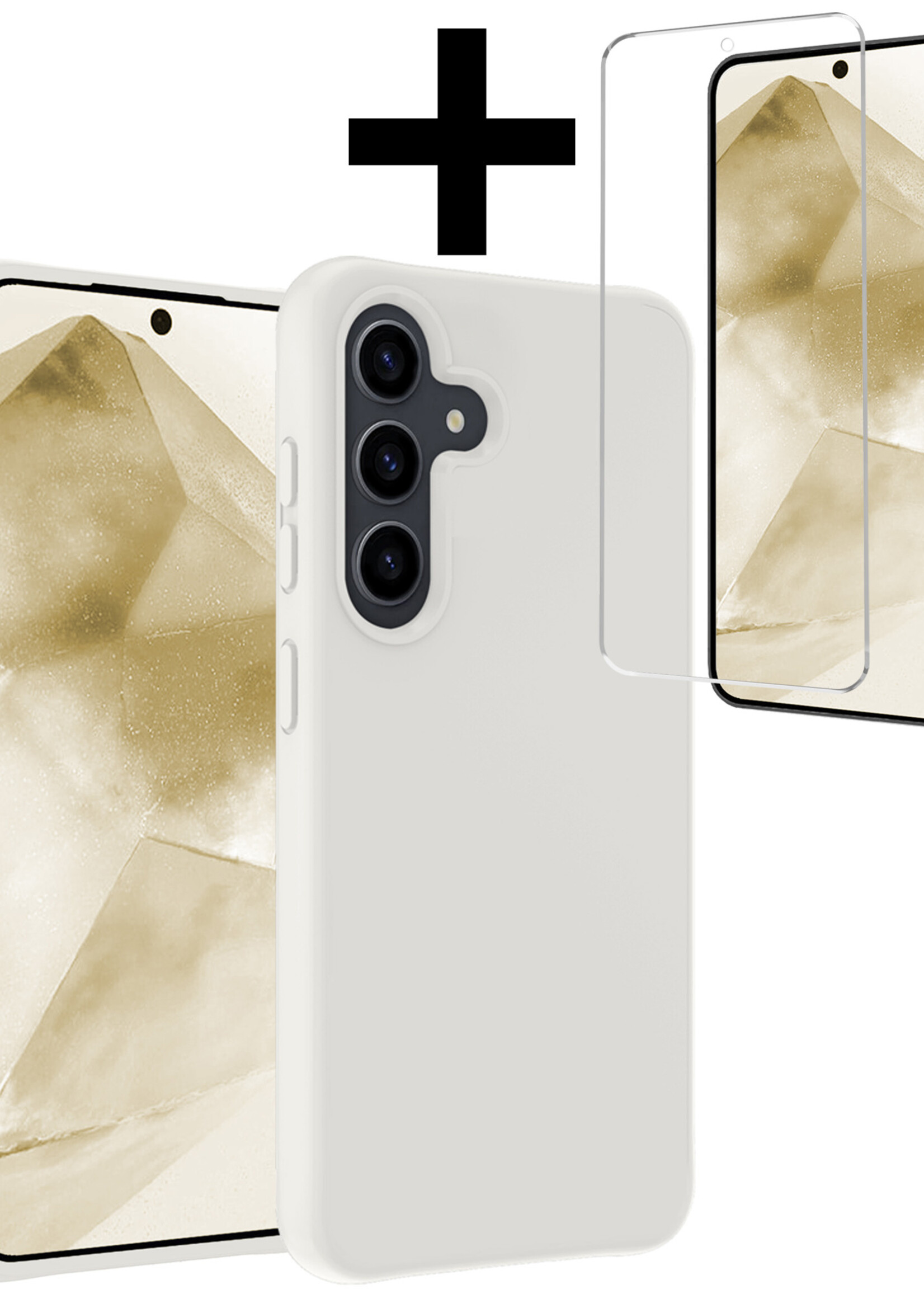 LUQ Hoesje Geschikt voor Samsung A55 Hoesje Siliconen Case Met Screenprotector - Hoes Geschikt voor Samsung Galaxy A55 Hoes Siliconen - Wit