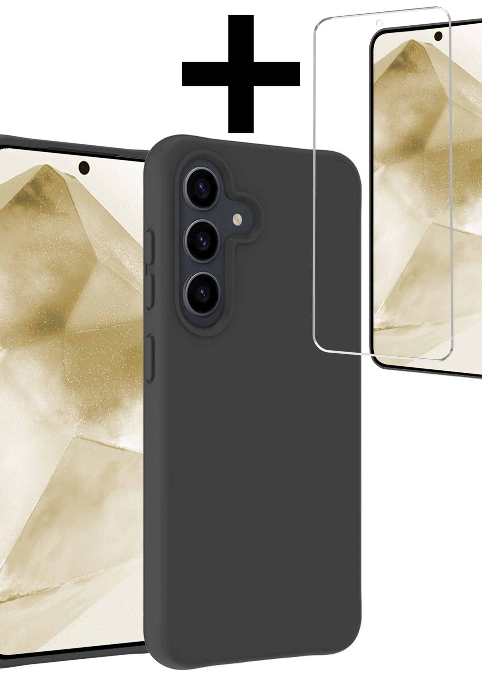 LUQ Hoesje Geschikt voor Samsung A55 Hoesje Siliconen Case Met Screenprotector - Hoes Geschikt voor Samsung Galaxy A55 Hoes Siliconen - Zwart