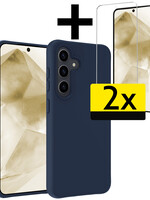 LUQ LUQ Samsung Galaxy A55 Hoesje Siliconen Met 2x Screenprotector - Donkerblauw