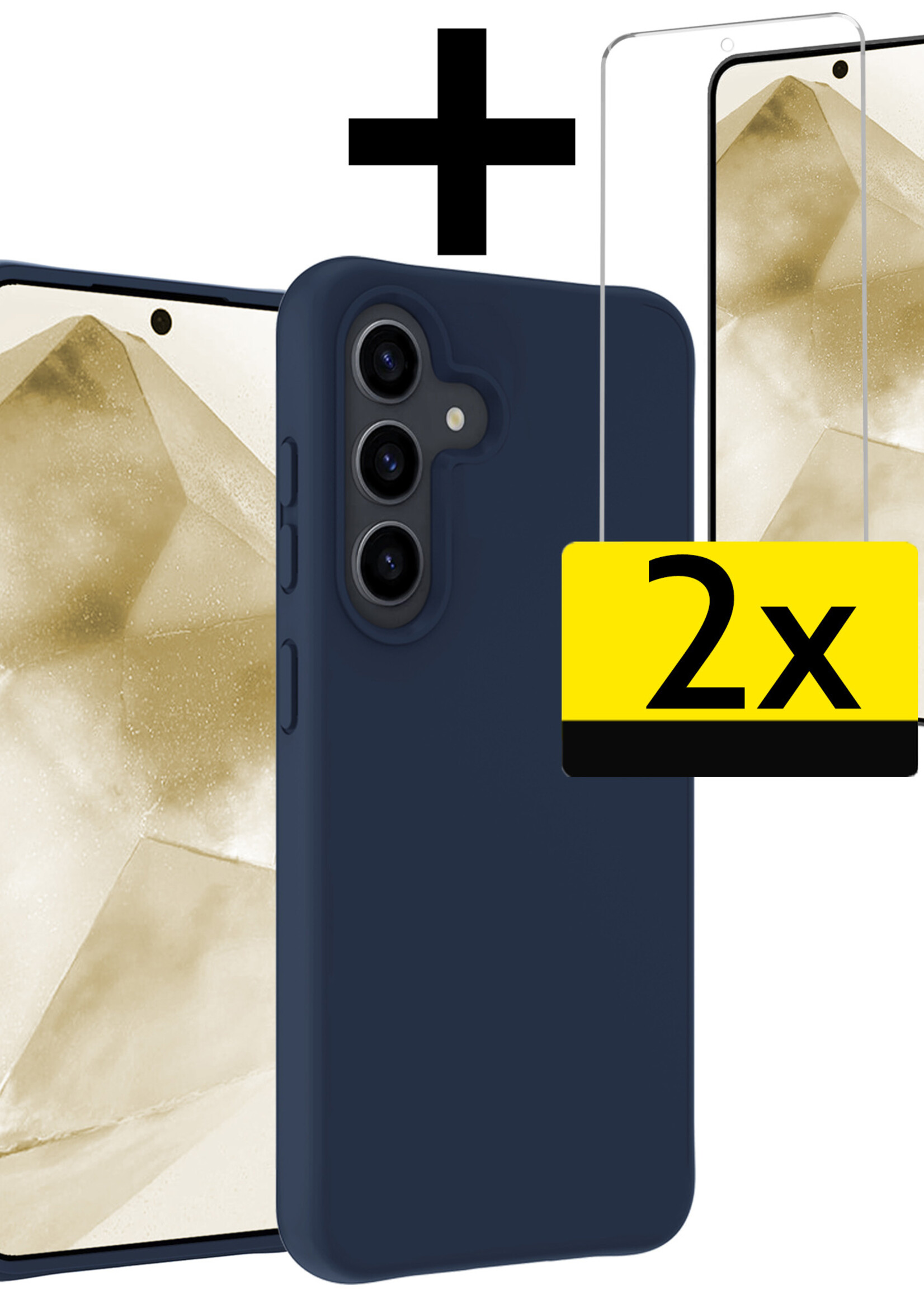 LUQ Hoesje Geschikt voor Samsung A55 Hoesje Siliconen Case Met 2x Screenprotector - Hoes Geschikt voor Samsung Galaxy A55 Hoes Siliconen - Donkerblauw