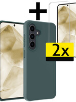 LUQ LUQ Samsung Galaxy A55 Hoesje Siliconen Met 2x Screenprotector - Donkergroen