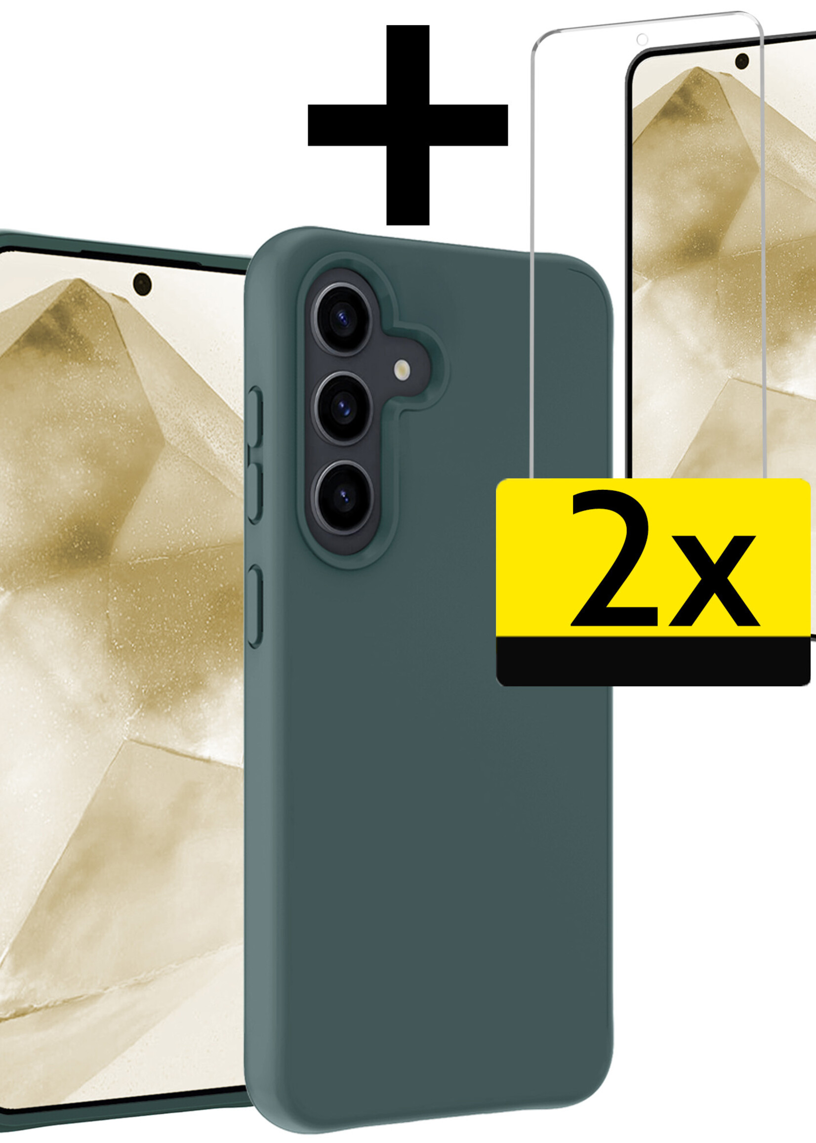 LUQ Hoesje Geschikt voor Samsung A55 Hoesje Siliconen Case Met 2x Screenprotector - Hoes Geschikt voor Samsung Galaxy A55 Hoes Siliconen - Donkergroen