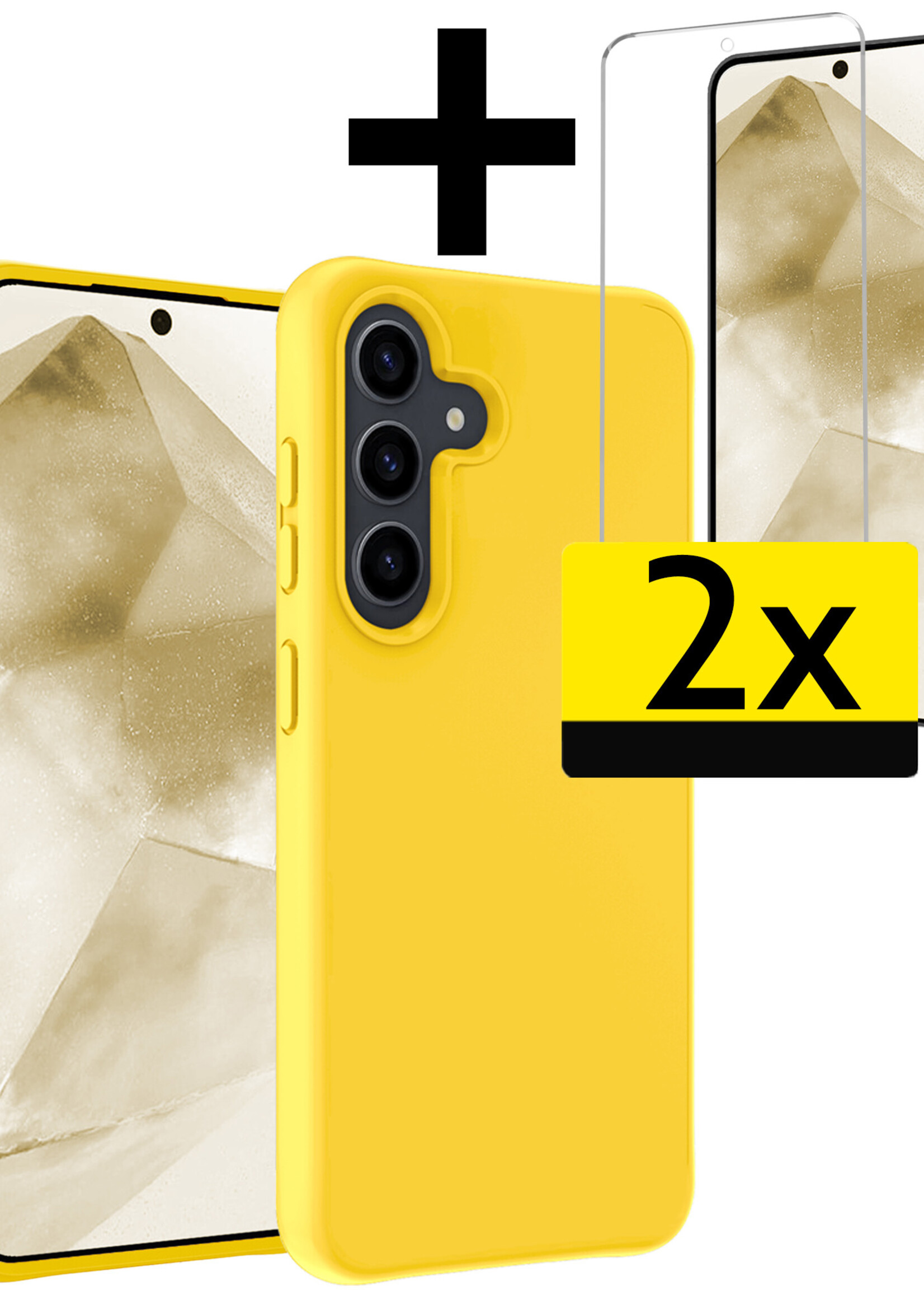 LUQ Hoesje Geschikt voor Samsung A55 Hoesje Siliconen Case Met 2x Screenprotector - Hoes Geschikt voor Samsung Galaxy A55 Hoes Siliconen - Geel