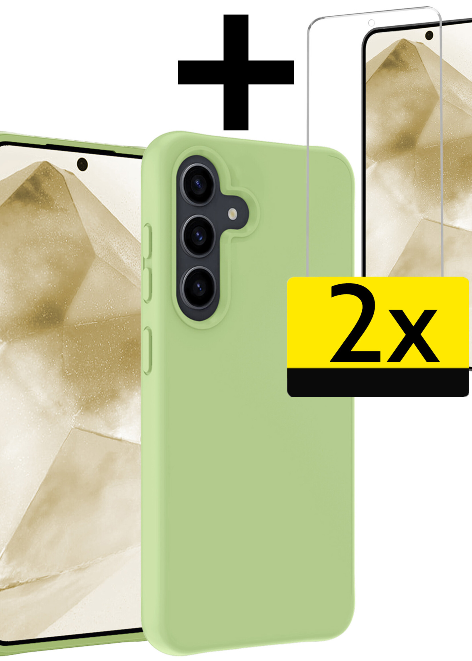 LUQ Hoesje Geschikt voor Samsung A55 Hoesje Siliconen Case Met 2x Screenprotector - Hoes Geschikt voor Samsung Galaxy A55 Hoes Siliconen - Groen