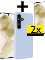LUQ LUQ Samsung Galaxy A55 Hoesje Siliconen Met 2x Screenprotector - Lichtblauw