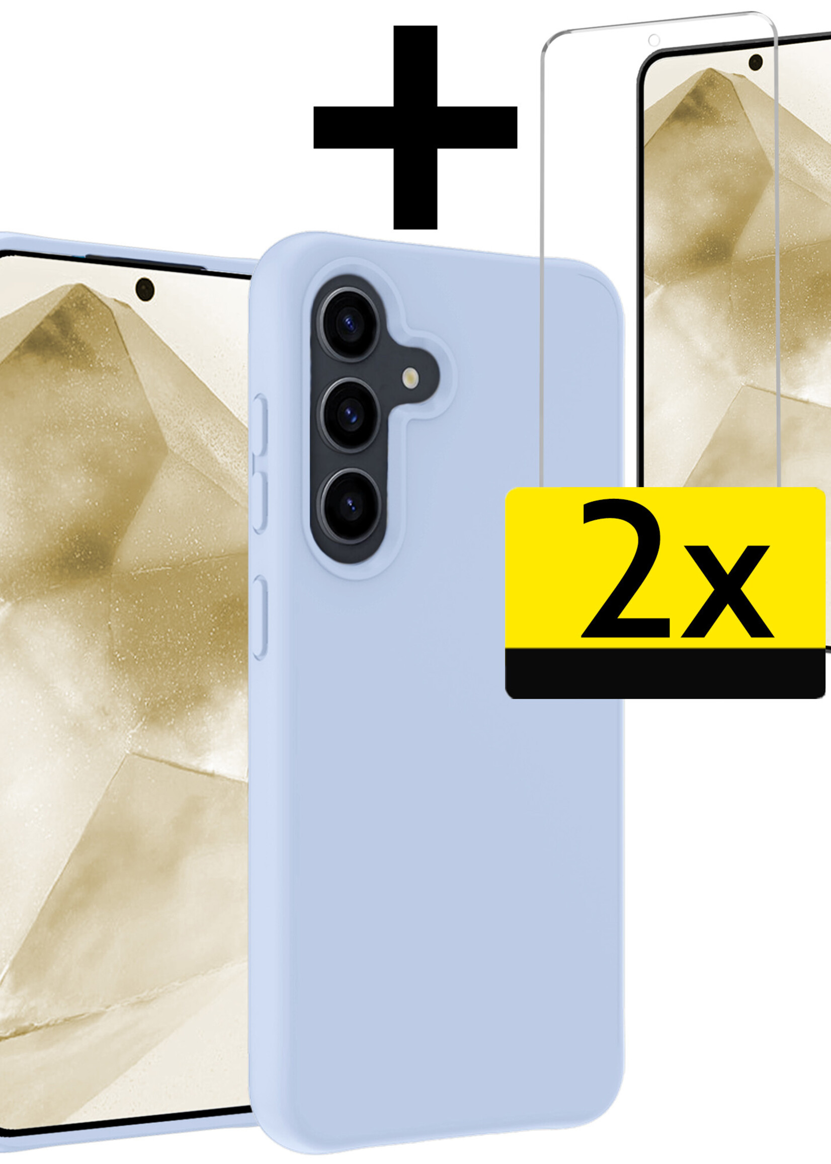 LUQ Hoesje Geschikt voor Samsung A55 Hoesje Siliconen Case Met 2x Screenprotector - Hoes Geschikt voor Samsung Galaxy A55 Hoes Siliconen - Lichtblauw