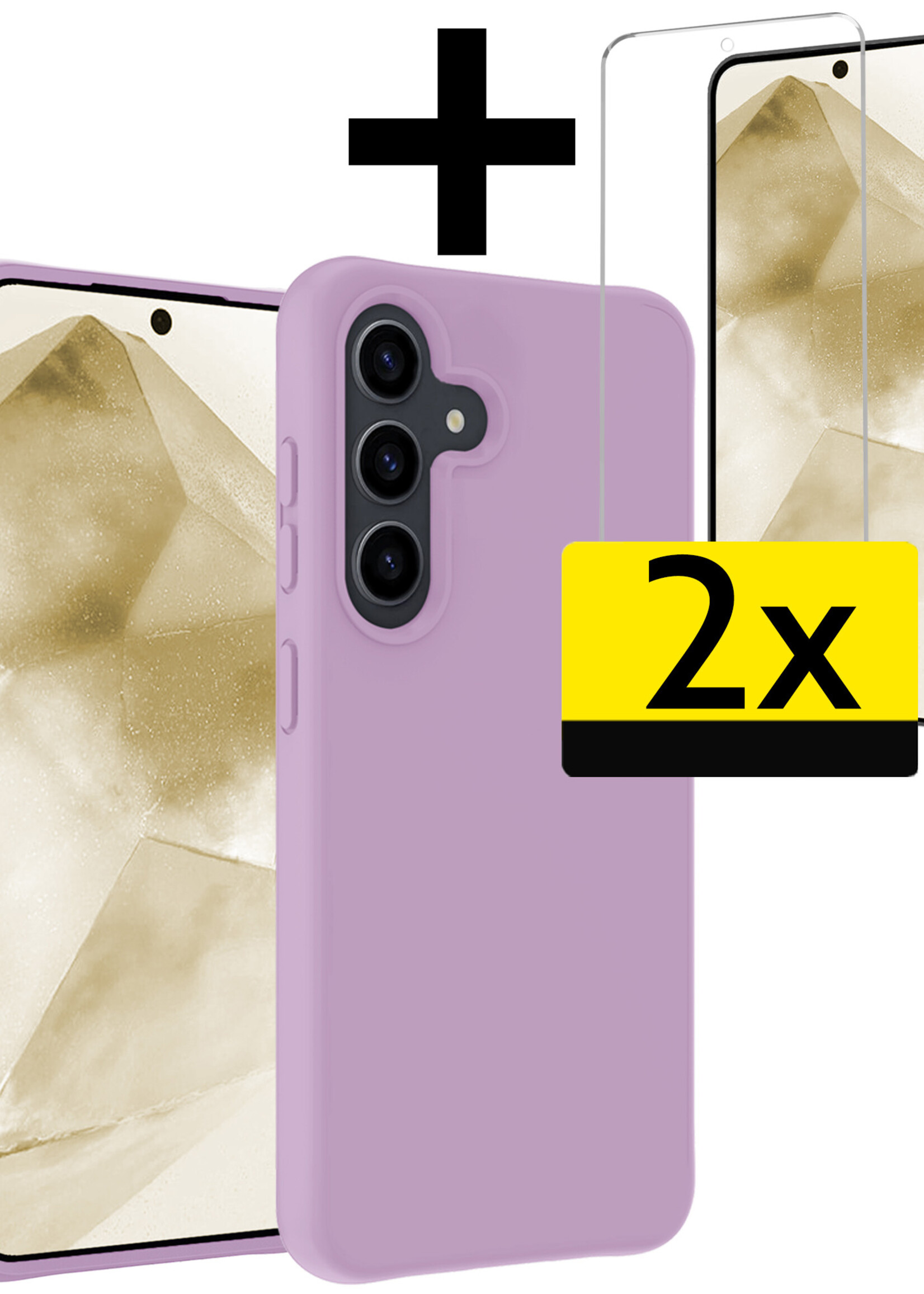 LUQ Hoesje Geschikt voor Samsung A55 Hoesje Siliconen Case Met 2x Screenprotector - Hoes Geschikt voor Samsung Galaxy A55 Hoes Siliconen - Lila