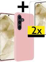 LUQ LUQ Samsung Galaxy A55 Hoesje Siliconen Met 2x Screenprotector - Lichtroze