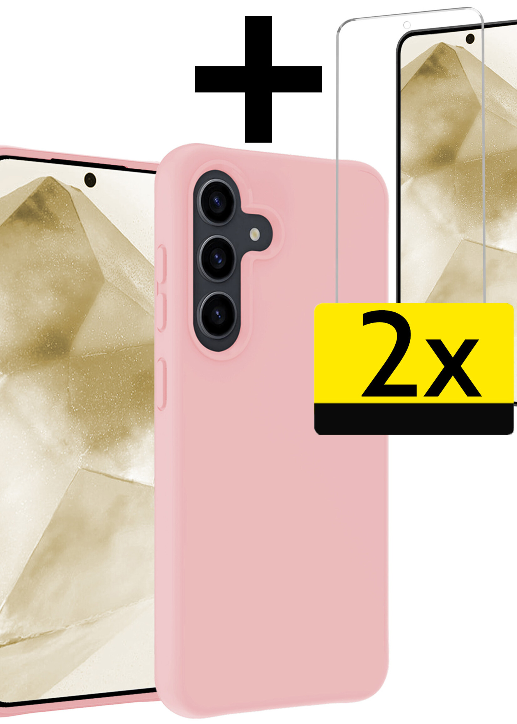 LUQ Hoesje Geschikt voor Samsung A55 Hoesje Siliconen Case Met 2x Screenprotector - Hoes Geschikt voor Samsung Galaxy A55 Hoes Siliconen - Lichtroze